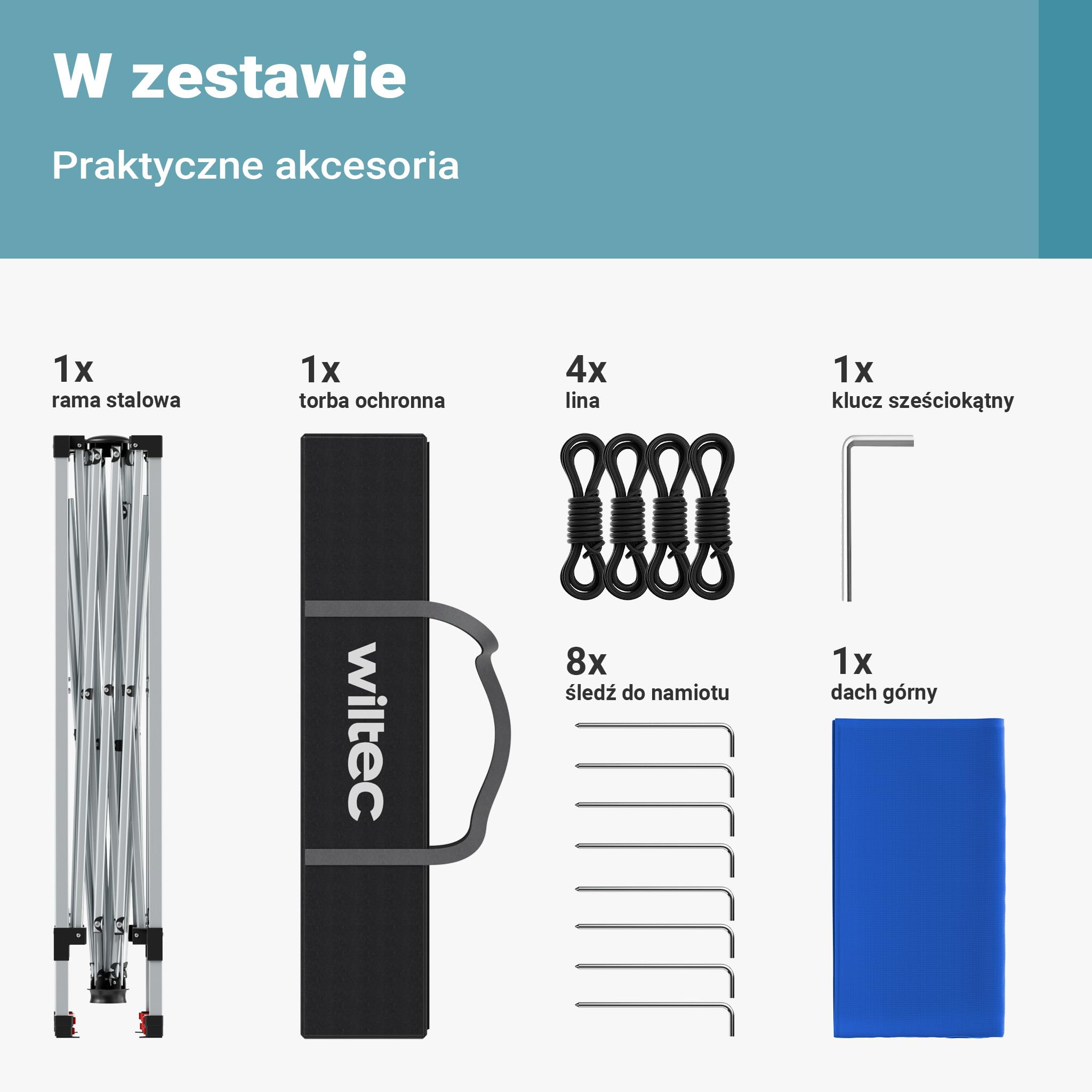 Wiltec Pawilon namiot imprezowy z zamknięciem centralnym do ogrodu wodoodporny niebieski 2,5 x 2,5 x 2,7 m