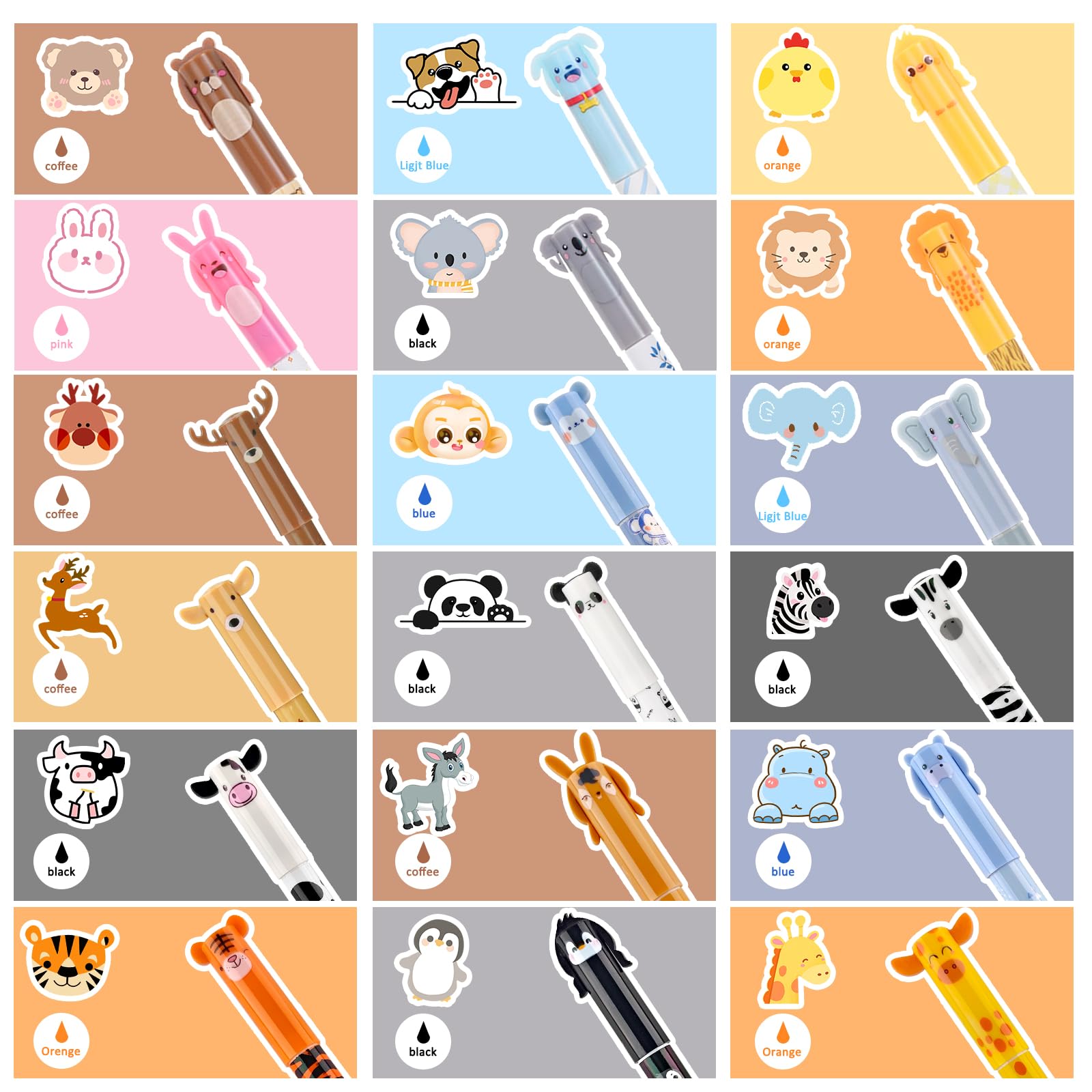 wokdsbl Animal Erasable Pens Set for Boys and Girls 18 Cute Gel Pens with Eraser Tip, 0.5mm Smooth Writing Christmas Pens for School, Office and Gift Use - Image 3