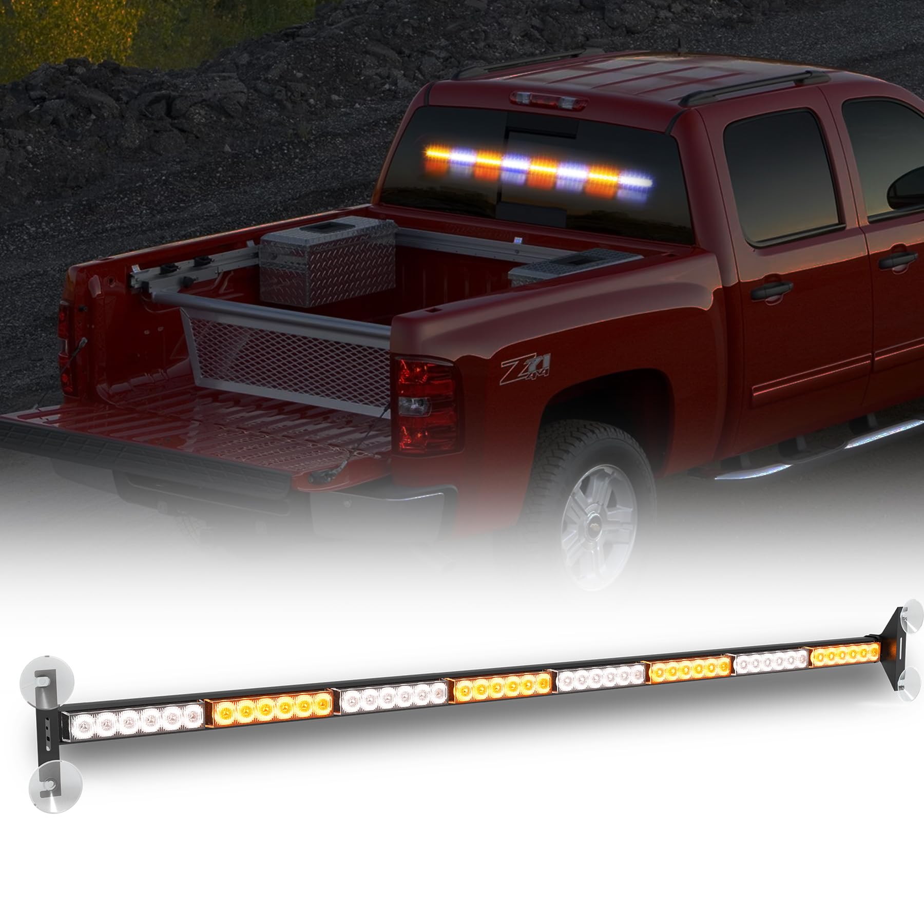 35 Inch Traffic Safety Strobe Light Bar,36 LED Warning Emergency Light Configure Dual Switch Cigarette Lighter for Construction Vehicles,Installed in Front and Rear Windshields (Amber White)