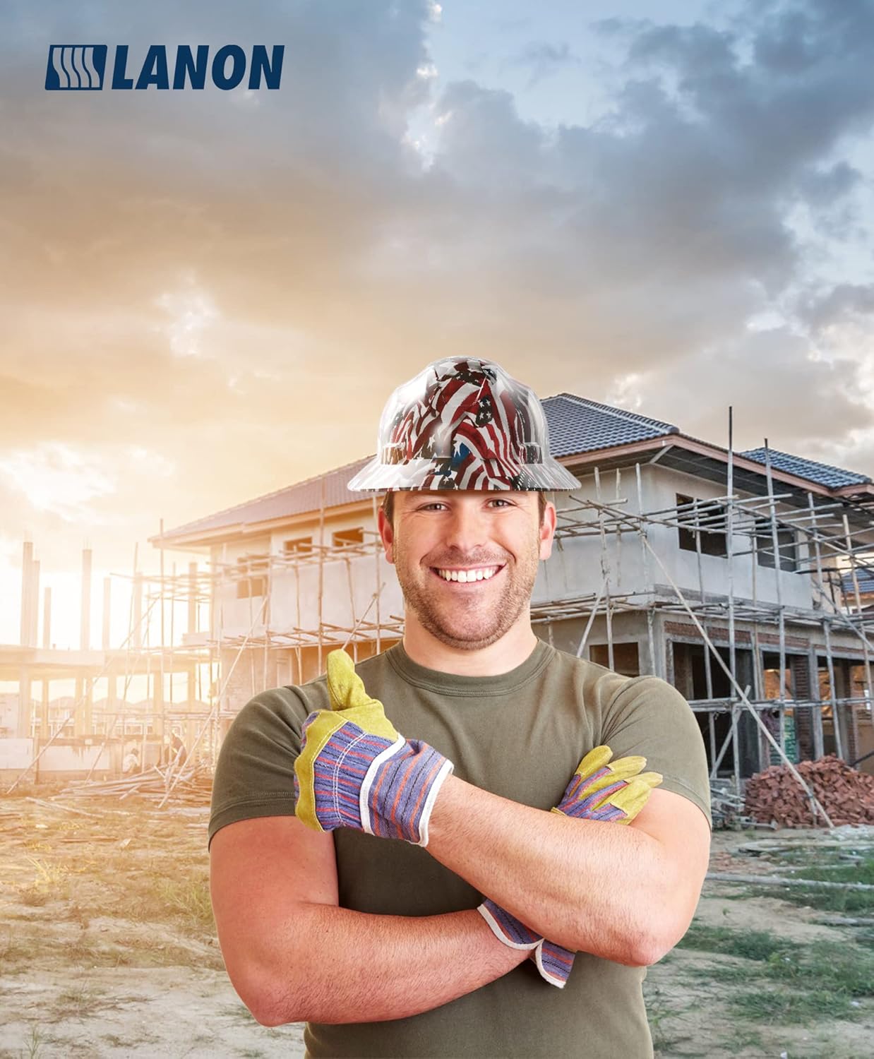 LANON Protection Full Brim Hard Hat, OSHA Construction Work Approved, Premium Charcoal Gray Design, FRP Safety Helmet with 4 Point Adjustable Ratchet Suspension, Class C - - 