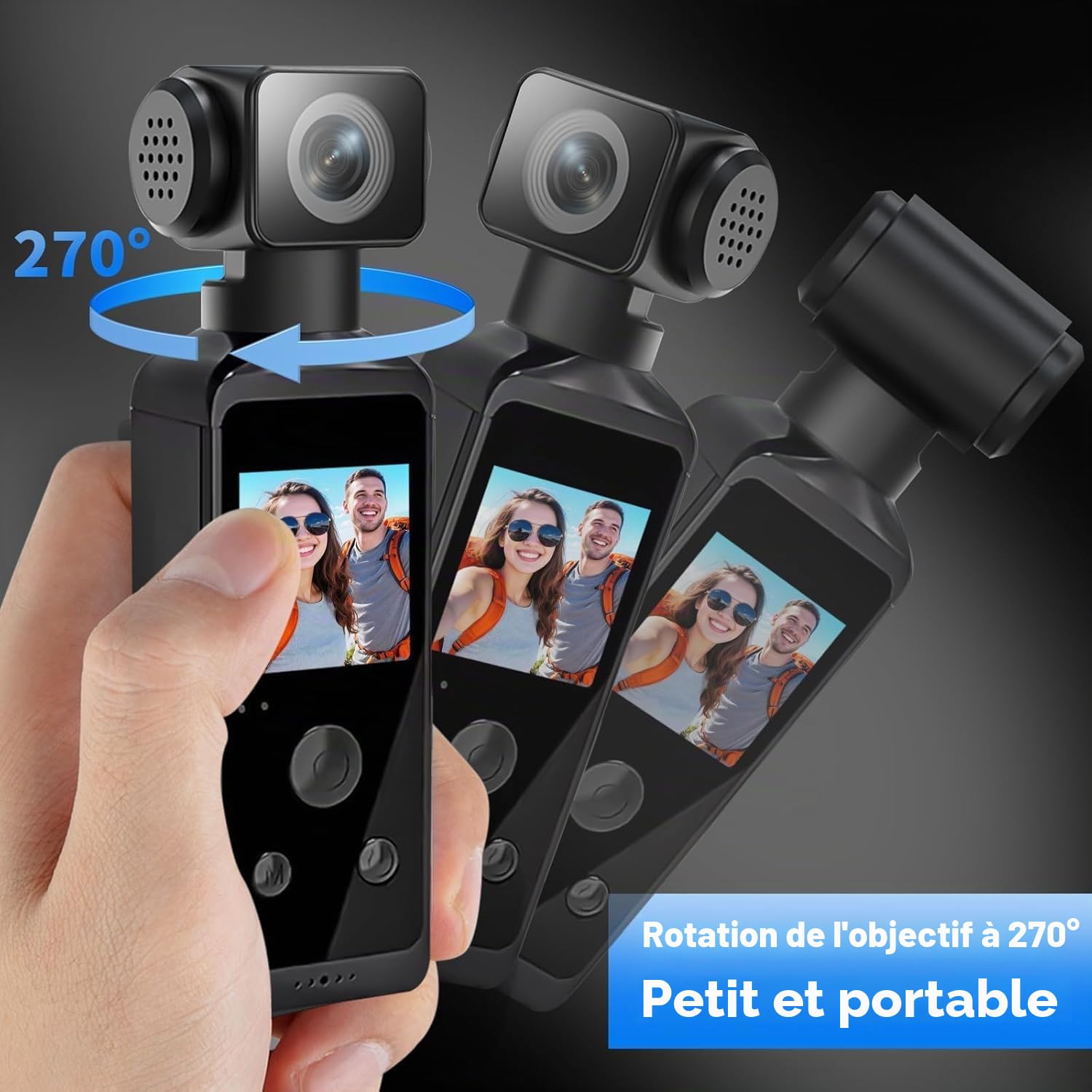 Caméra corporelle HD 5K avec Audio et vidéo, caméra d'action Sport avec Objectif Rotatif à 270°, caméra de vlogging pour Voyage, Sport en Plein air, Cyclisme, Clip et Carte TF 64 Go Incluse