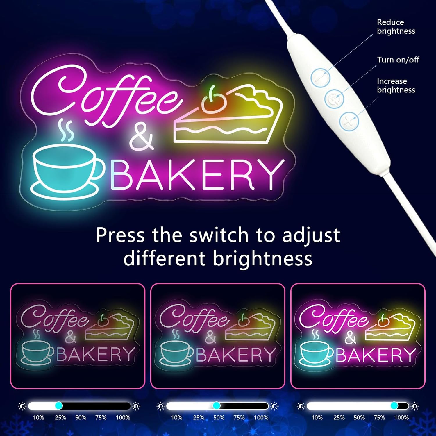 Coffee & Bakery Neon Sign Large Open Cake Bakery And Coffee Shop Led Sign for Wall Decor Neon Business Wall Art Light for Front Door/Wall Decoration