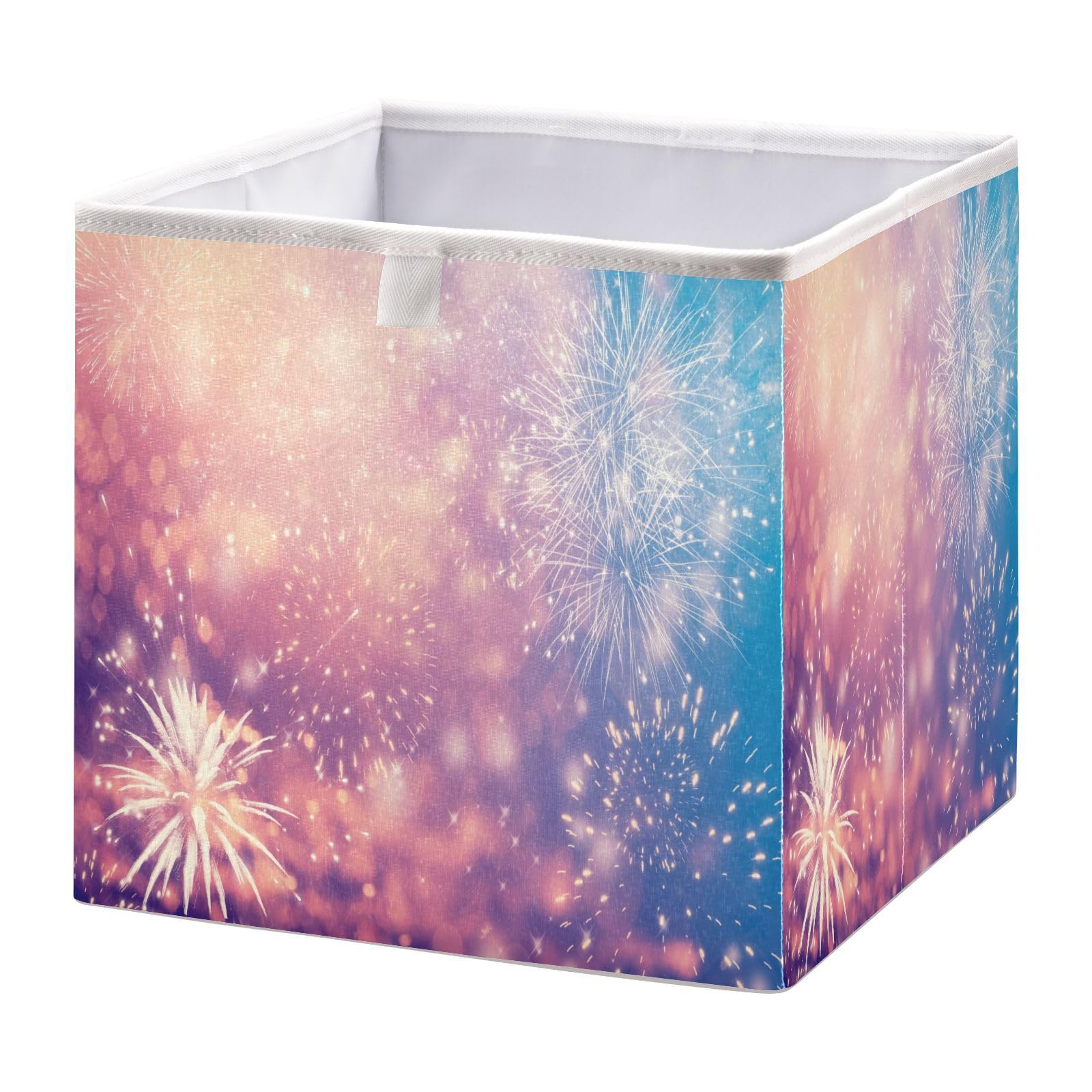 Christmas Firework Storage Cubes Happy New Year Collapsible Storage Bins Organizer Clothes Storage Basket Box for Shelves Closet Cabinet Dorm Bedroom Office 11x11 in