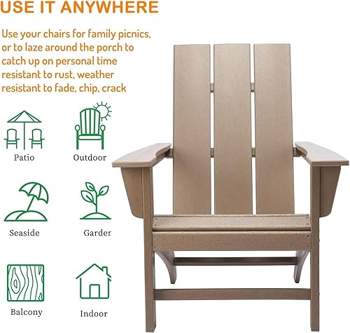 Miniatura 3 de Poly Lumber - Silla Adirondack resistente a todo tipo de clima, silla de patio al aire libre, con aspecto de madera, silla premontada para fogata de