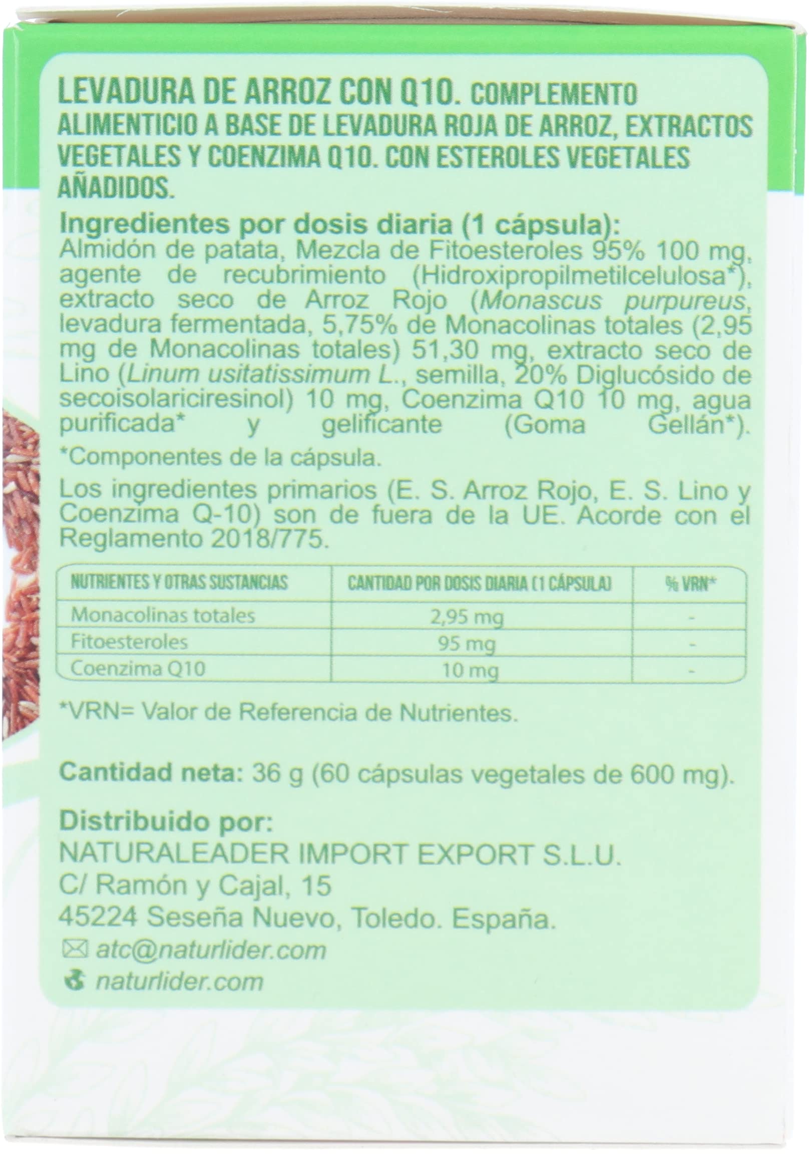 Naturlider - Levadura Roja de Arroz con Q10-60 Cápsulas
