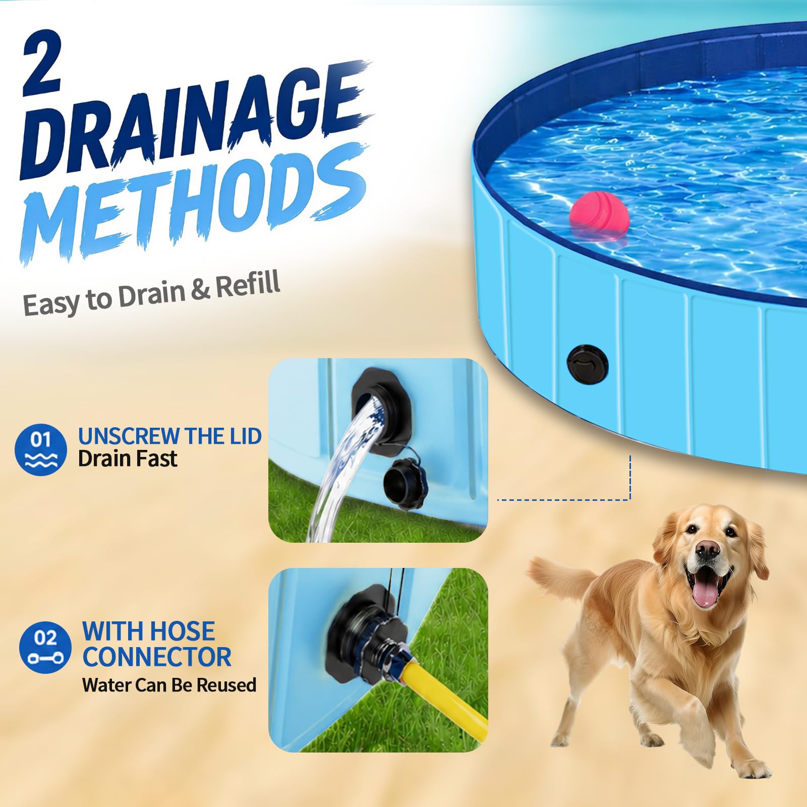 Hundepool Faltbar 160x30cm für Große Hunde, Hundeplanschbecken aus kratzfestem Taffeta, Robuste Hundebadewanne & Bällebad, Keine Pumpe benötigt, Tragbares Schwimmbecken zur Abkühlung (XL-160×30cm)