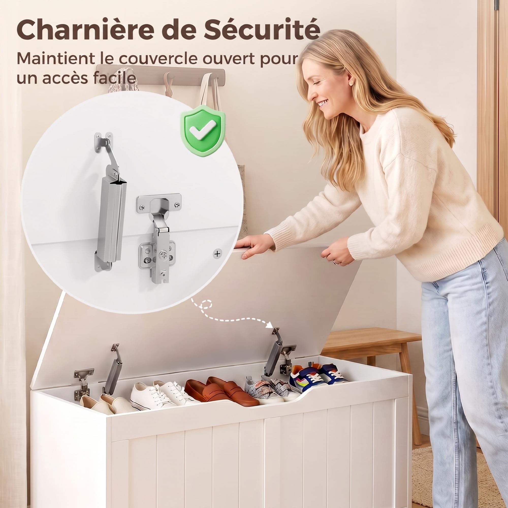 HOMCOM Coffre de Rangement 136 L Design sans Poignée 100 x 40 x 45 cm Blanc