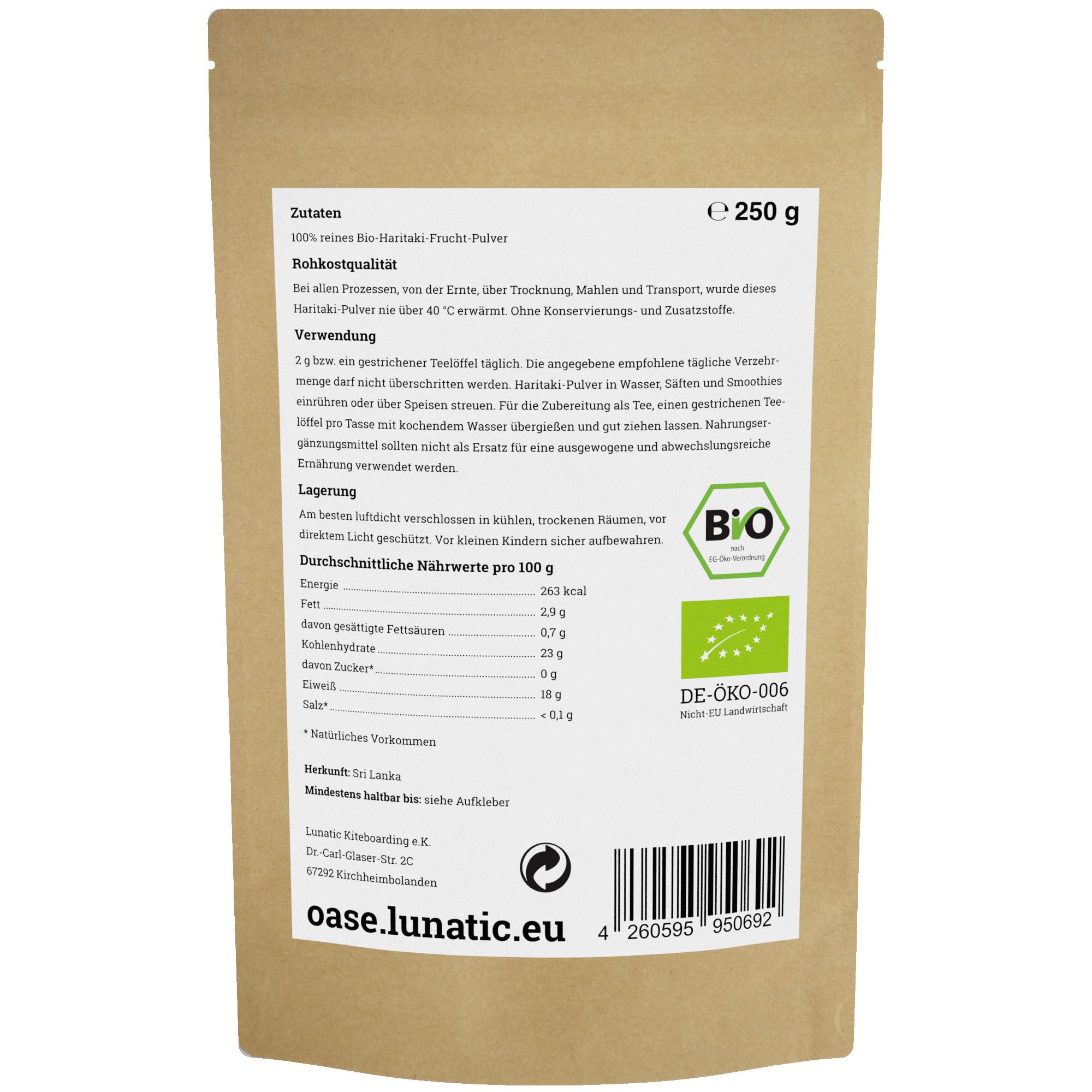 Bio-Haritaki-Pulver – Rohkostqualität - Ayurveda (250 g)