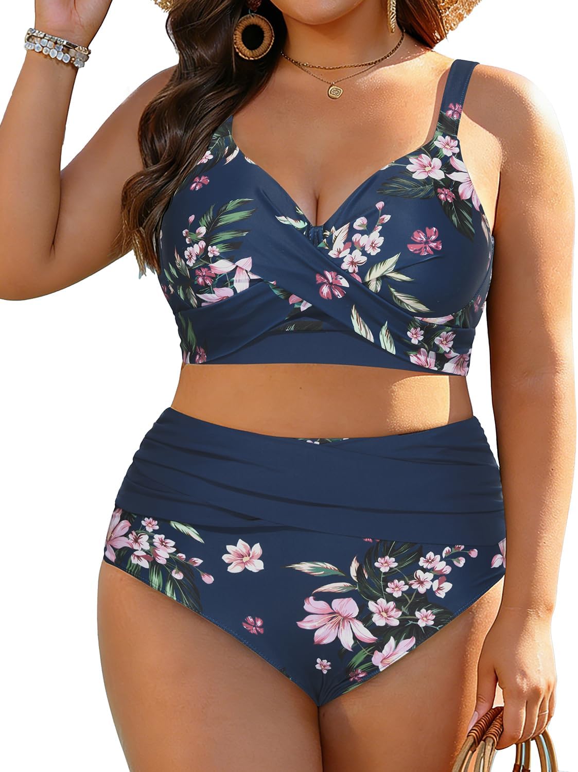 Women's Plus Size High Waisted Bikini - Two Piece Swimsuit Tummy Control Bathing Suit 2025 Twist Swimwear