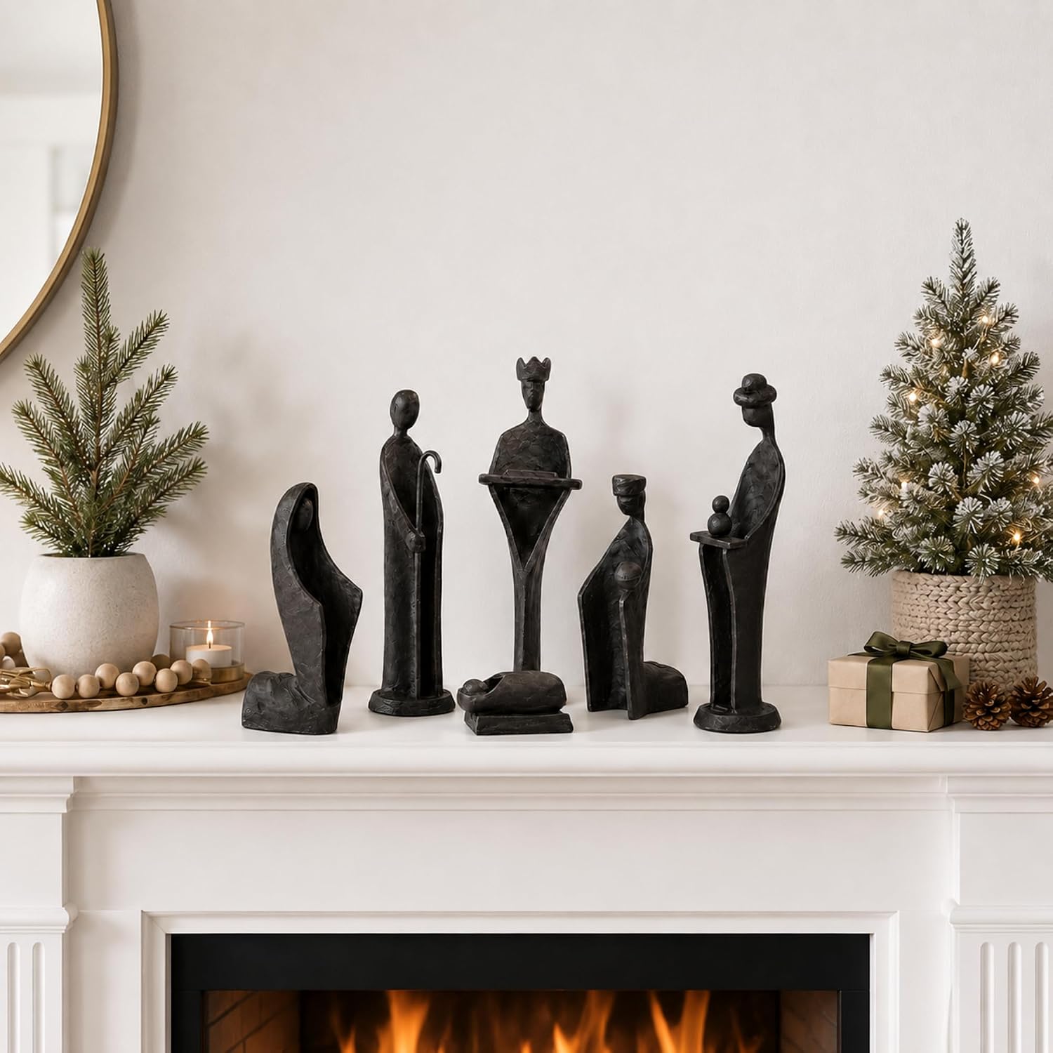 Fuutreo 6 Pcs Modern Christmas Resin Nativity Scene Set Table Decor Gift | The Holy Family and The Three Kings, Jesus in Manger, Resin Figurine, for Religious Christan Mantel Shelf Tabletop Office