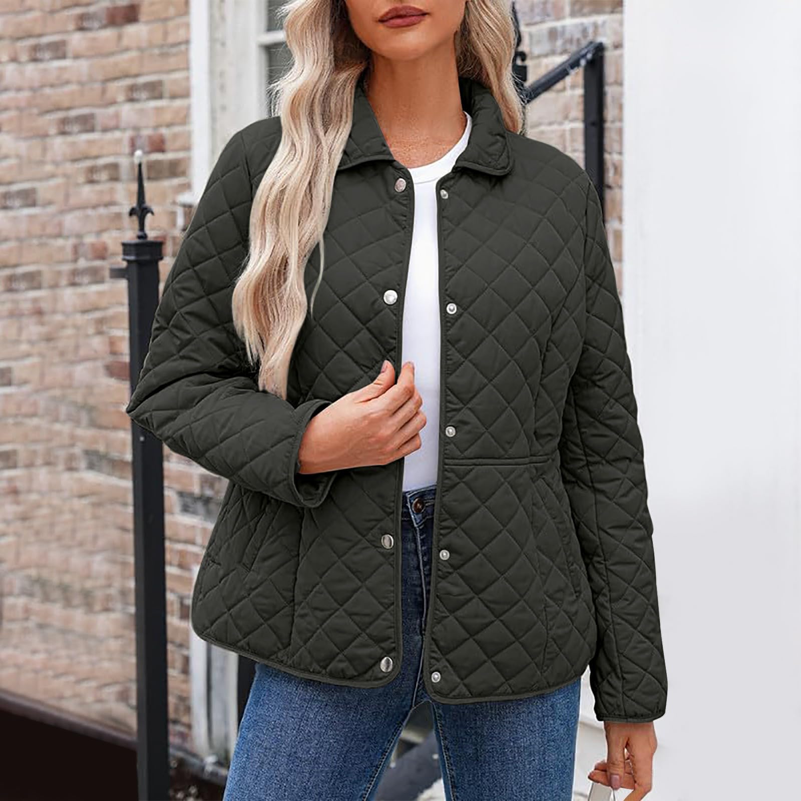 Manteau matelassé décontracté à manches longues pour femme, veste matelassée boutonnée de couleur unie, manteaux tendance, légers et chauds, vêtements d'extérieur d'hiver avec poches