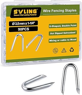 1-1/4 Inch Fence Staples for Wire Fencing, 90PCS U-Shaped Nails, Hot Dipped Galvanized,Double Pointed (Diameter 0.138 Inch)