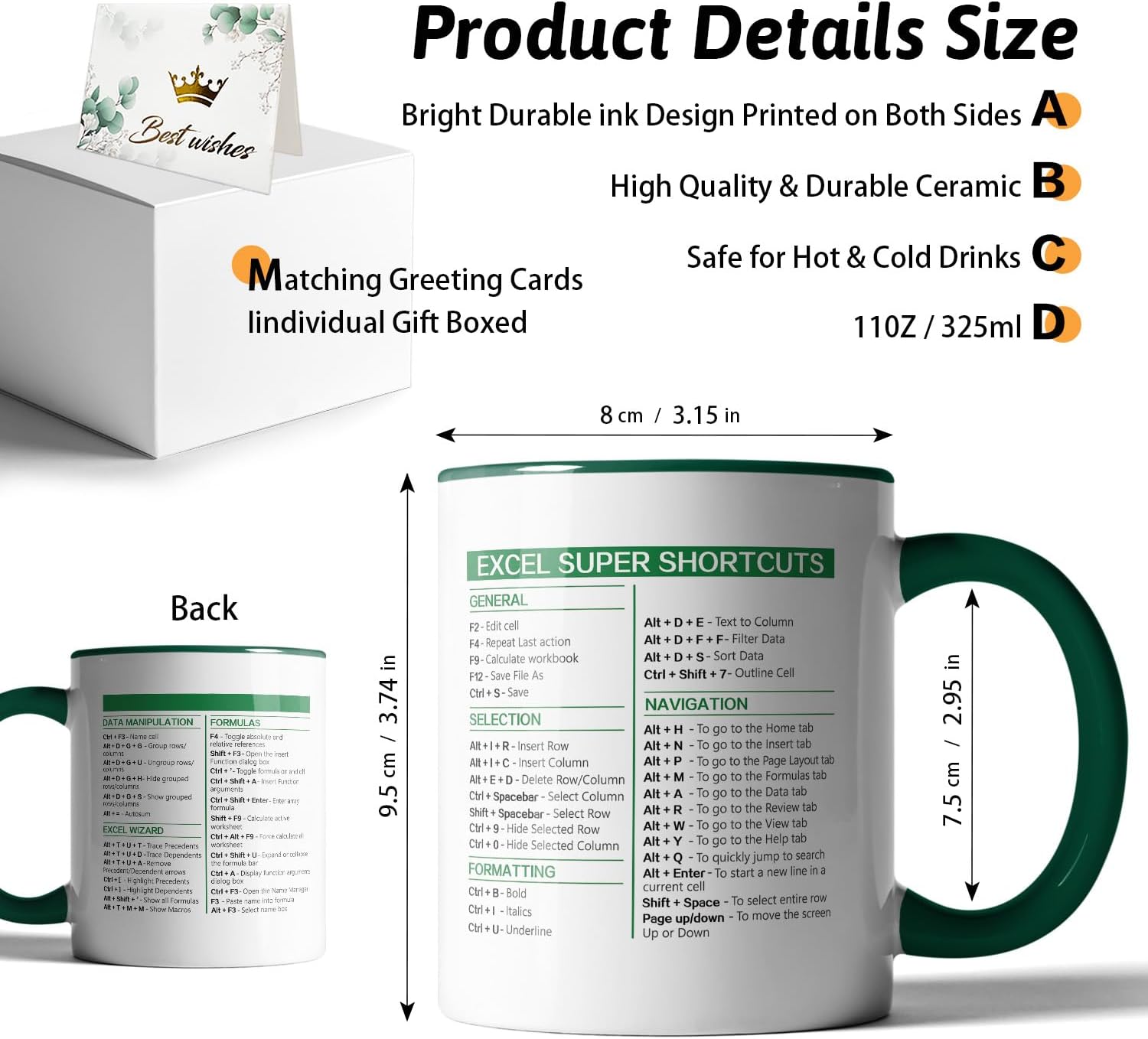 Excel Shortcuts, Funny Office Coffee Mug Tea Cup, Gifts for Men Women Friend Bestie Coworker Boss Manager Employer, Gifts for Accountants CPA Coworkers Accounting Student, New Job Drinkware - Image 2