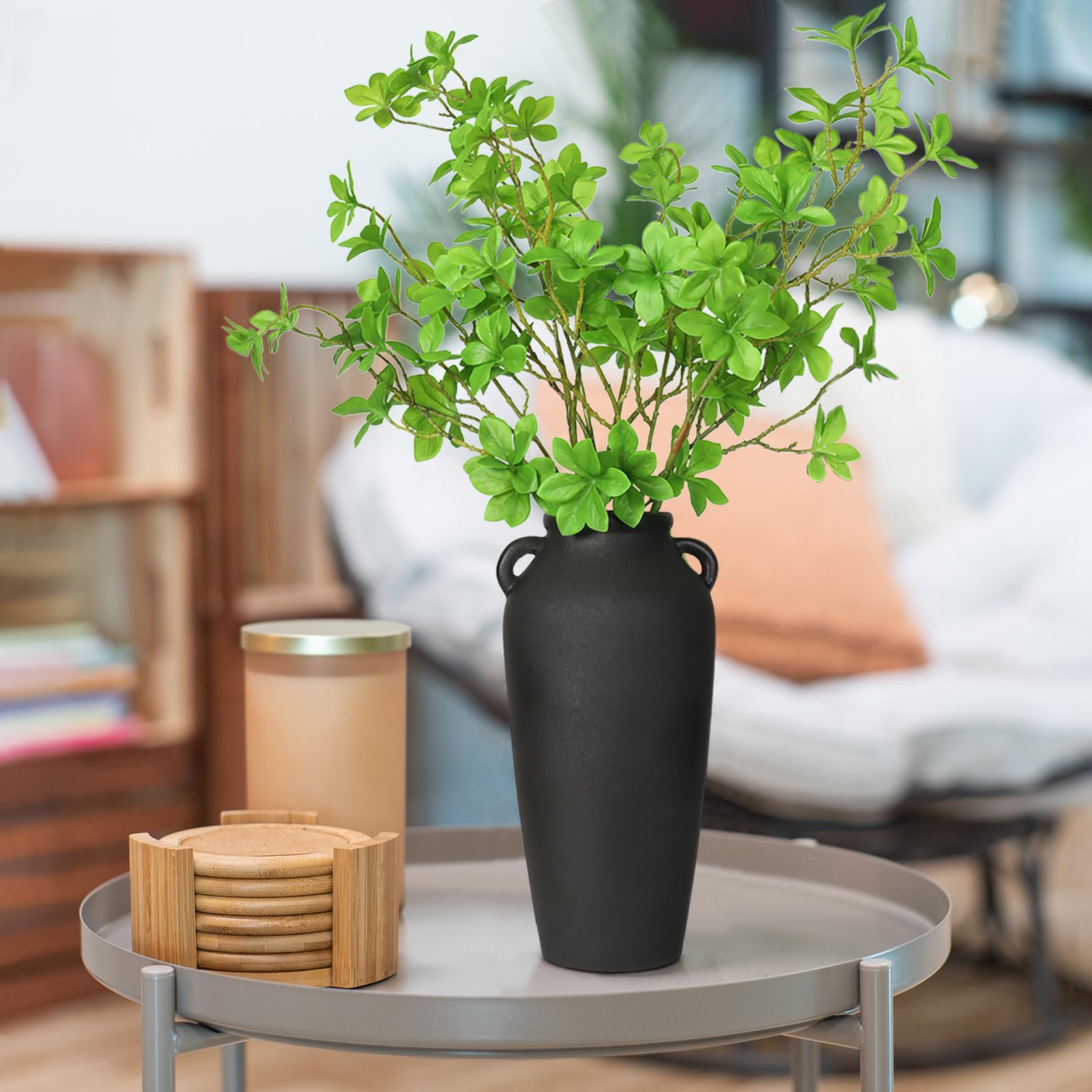 Amazon.co.jp: 高さ11.25インチのブラックセラミック花瓶、25インチの