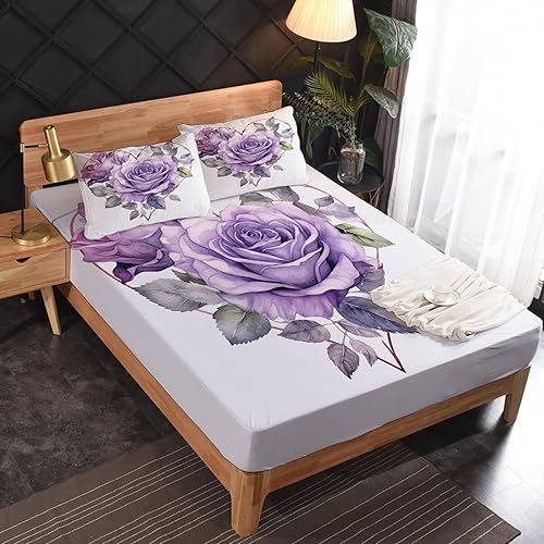 Miniatura 2 de Juego de sábanas de color rosa morado tamaño California King, sábanas de microfibra suave, bolsillo profundo, sábanas y fundas de almohada