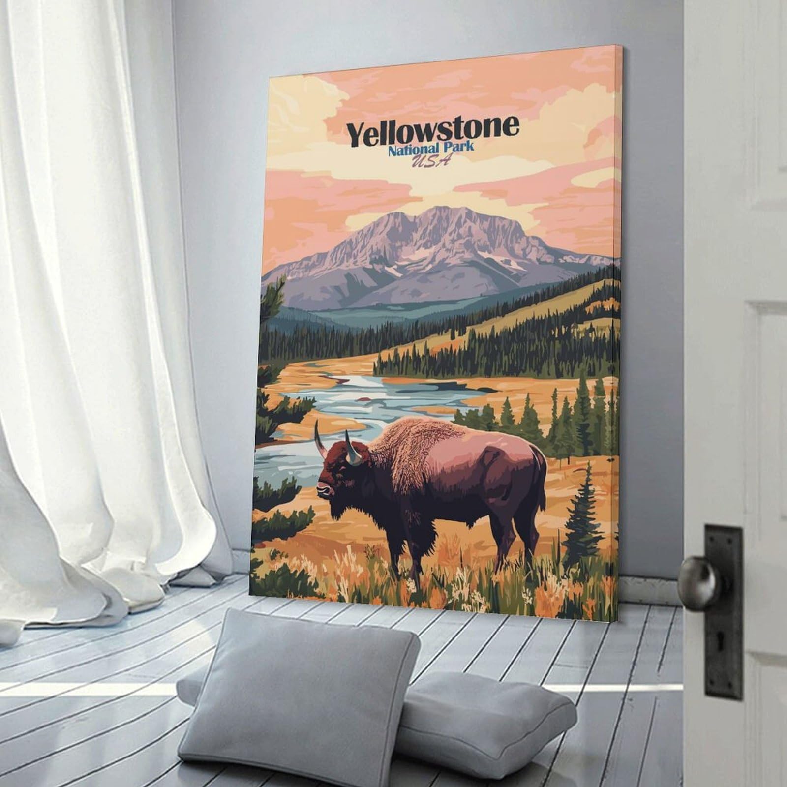 Junmoney Frame-Style-23 Yellowstone National Park Poster Decorative Canvas Print, 20X30inch(50X75cm), For Contemporary Homes, Apartments Or Offices, Home Artwork For Modern Interiors