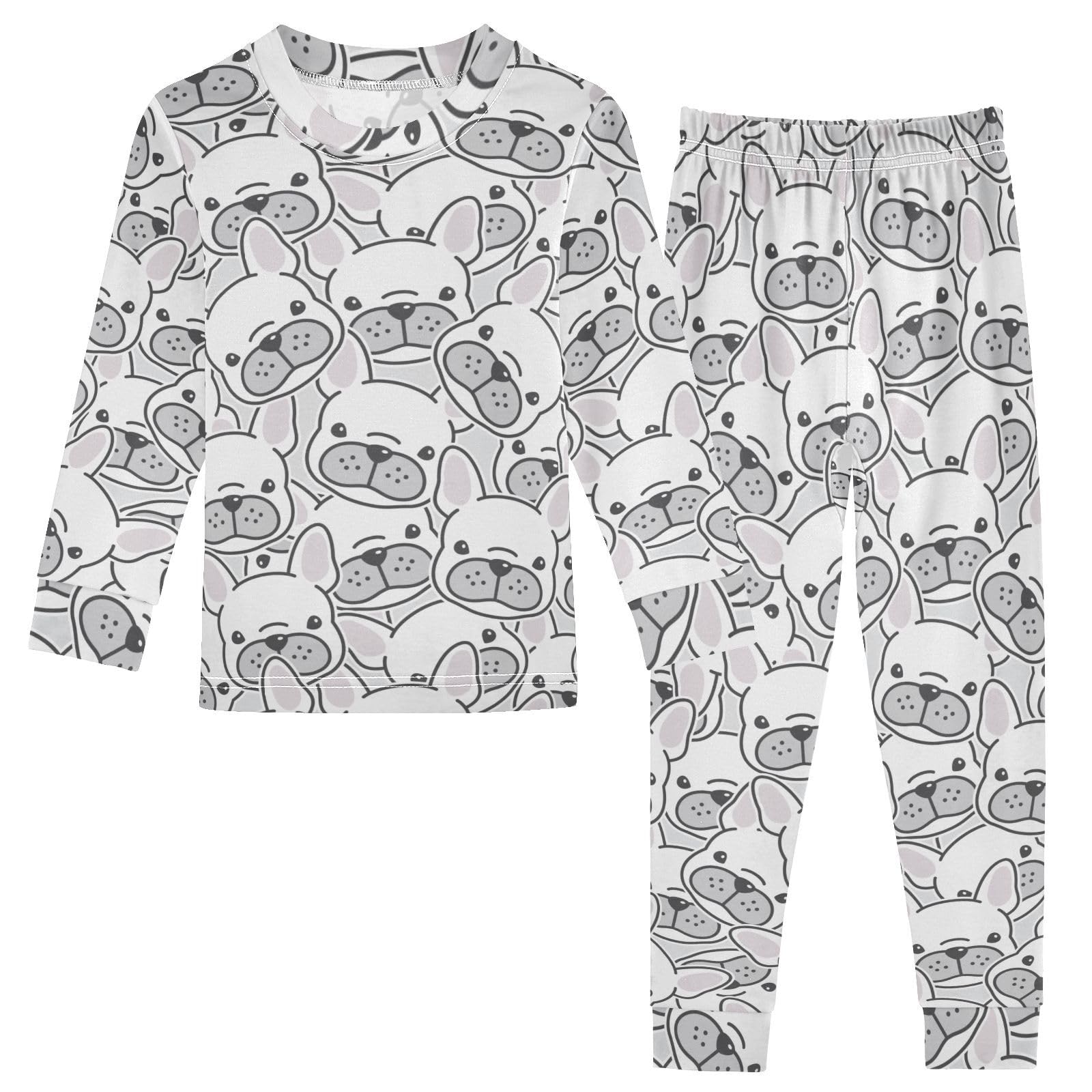 JHKKU French Bulldog Pajamas Set Cotton 2 Piece Soft Comfy Pjs Long Sleeve Lounge Sleepwear 24M