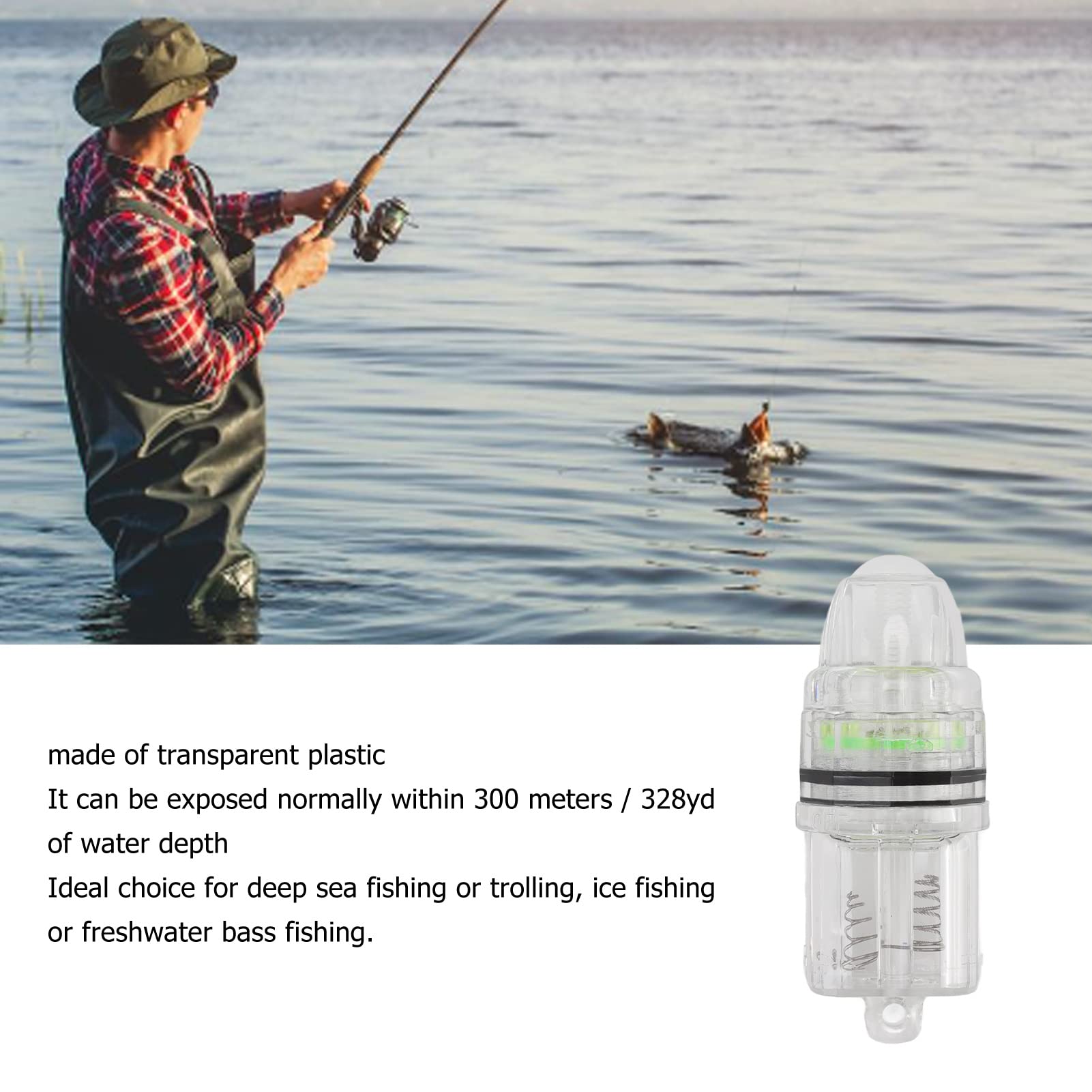 OUKENS Bait Light,Deep Drop Fishing Light,Underwater Fish Search Light,Bait Indicator Fishing Tool,Clear Plastic AA Battery Powered LED Fishing Light(Green)