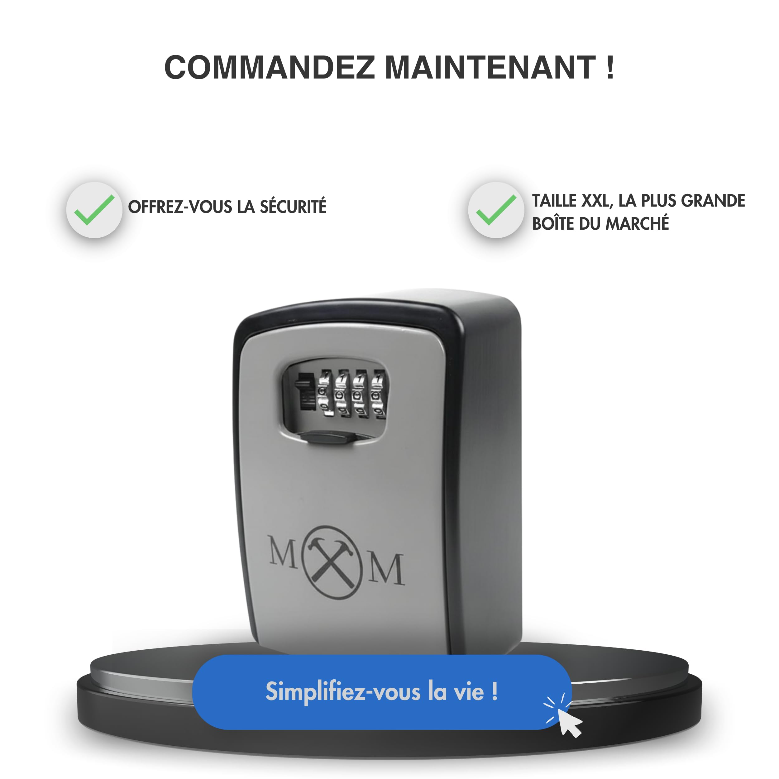 Boite à clés murale sécurisée avec code à 4 chiffres XL, intérieur/extérieur, étanche, fixation murale, Grande Capacité & Imperméable, Coffre Fort a Clefs pour Maison Bureau Garage, grande taille