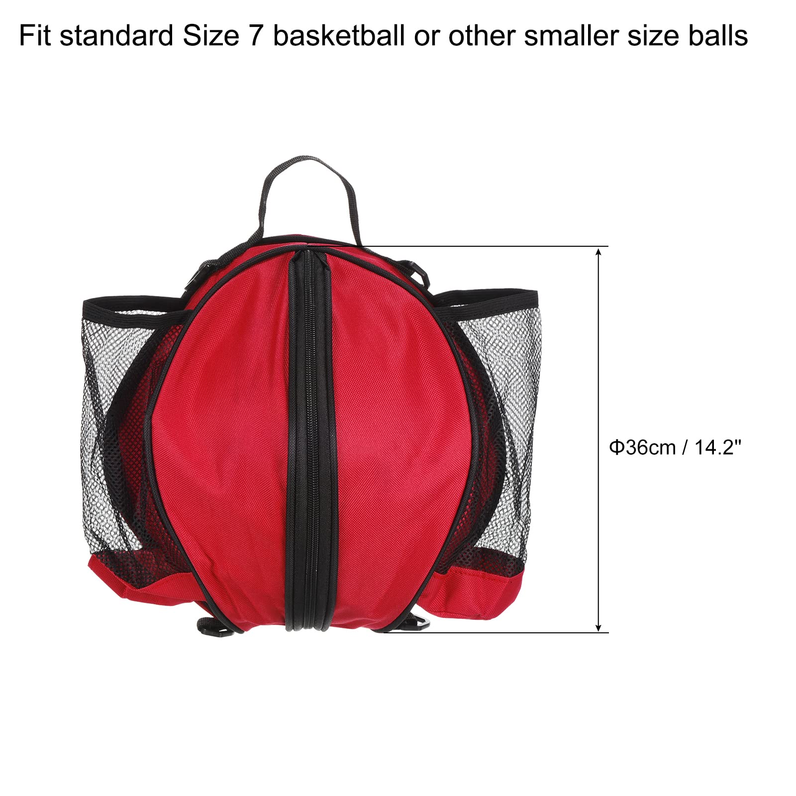 PATIKIL Size 7 29.5" Basketball Bag, Sports Backpack Waterproof Ball Bag Carrier Holder with 2 Adjustable Shoulder Straps, 2 Side Mesh Pockets for Soccer Football Volleyball, Red - Image 2