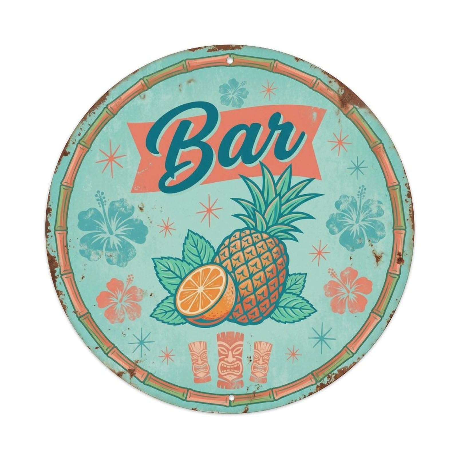BAR Vintage Brewery Ornament Metal Tin Sign Plaque Wall Decor for Cafe, Club Bar, Office, Home Garden Round Metal Poster 8x8Inch