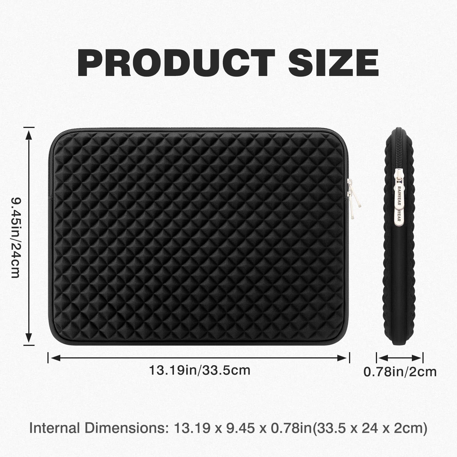 RAINYEAR 13,3-13,6 pollici Laptop Sleeve Borsa imbottita compatibile 14 pollici Macbook Pro/Max M1 M2 M3 M4, 13,6 pollici Macbook A1369 A1466 A1278 e 13,3 pollici PC Notebook Chromebook(Nero)