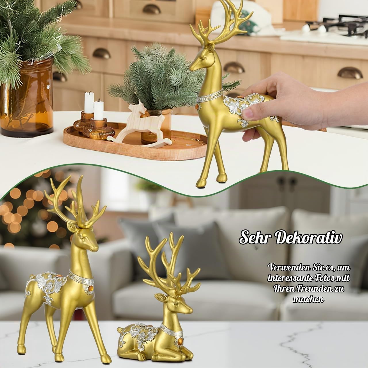 Operitacx 4 StüCk Hirsch Deko Weihnachten Gold, Rentier Figur Weihnachtsdekor FüR Eingangstisch, Wohnzimmer, Schlafzimmer, BüRo – Weihnachtsdekorationen