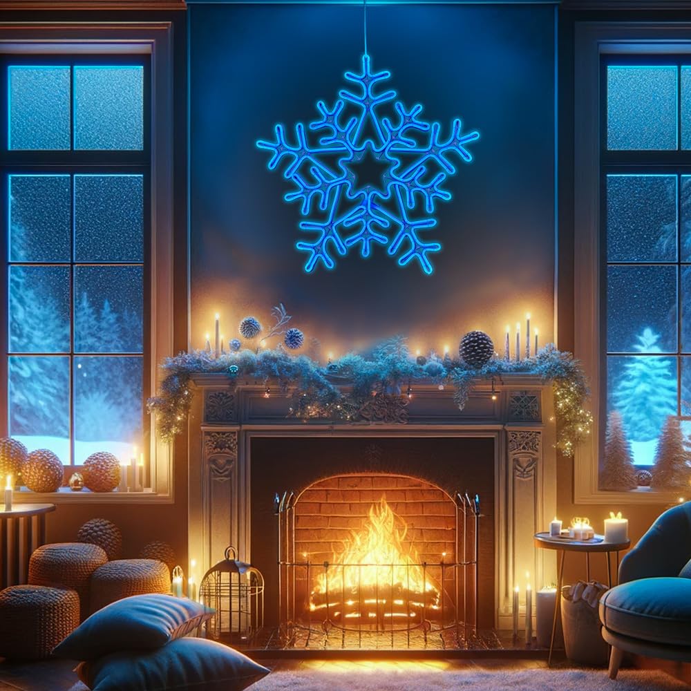 Lightshare 20'' Snowflake Neon Rope Light Decorative Light Indoor Ountdoor Use for Christmas Party Festival Wedding(Blue)