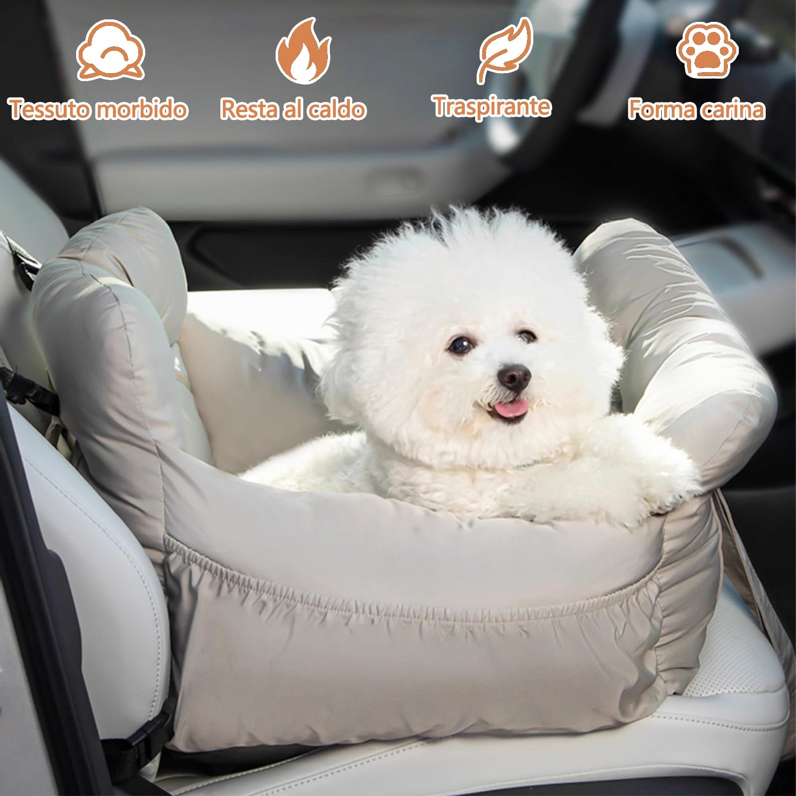 Galatée Seggiolino Auto Per Animali, Seggiolino Auto Per Cani, Borsa Per Cani Con Corda Di Sicurezza, Borsa Trasportino Alla Moda Per Animali Con Ampie Tasche(Grigio)