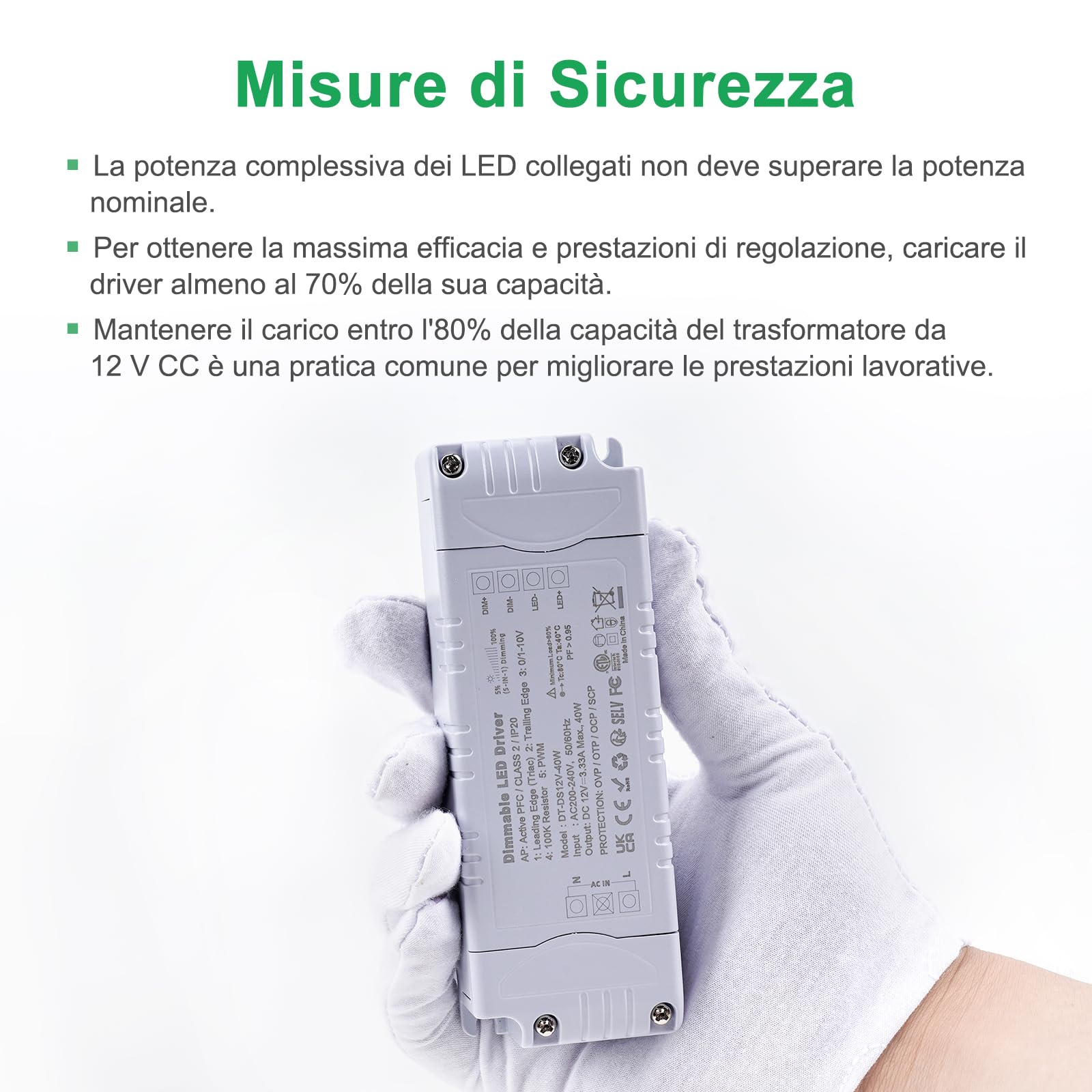 REYLAX Trasformatore LED 12V 40W 3.33A Dimmerabile Triac & 0/1-10V, Alimentatore 12 Volt di Tensione Costante Driver LED AC 220V to DC Trasformatori di Bassa Tensione