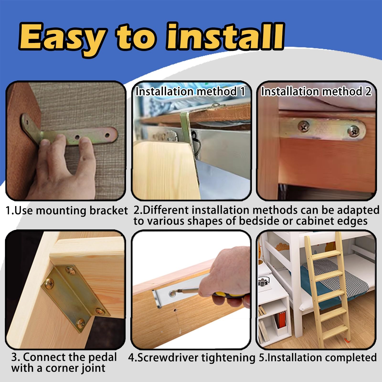 Escalera de cama de madera de 5 peldaños con patas antideslizantes, escalones comerciales para literas para hoteles y apartamentos, ideal para exteriores (150 cm)