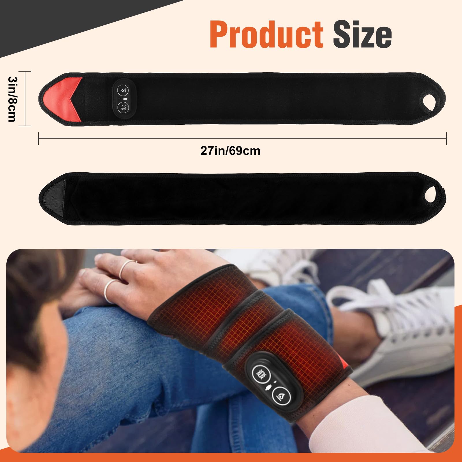 Handmassagegerät Heizkissen Rotlicht 3 Heizstufen 3 Vibration Schwarz | Hand Massagegerät Kabelloses,Hand Massager mit 3000mAh Akku, Elektrische Handmassagegeräte Geschenk für Vater Mutter