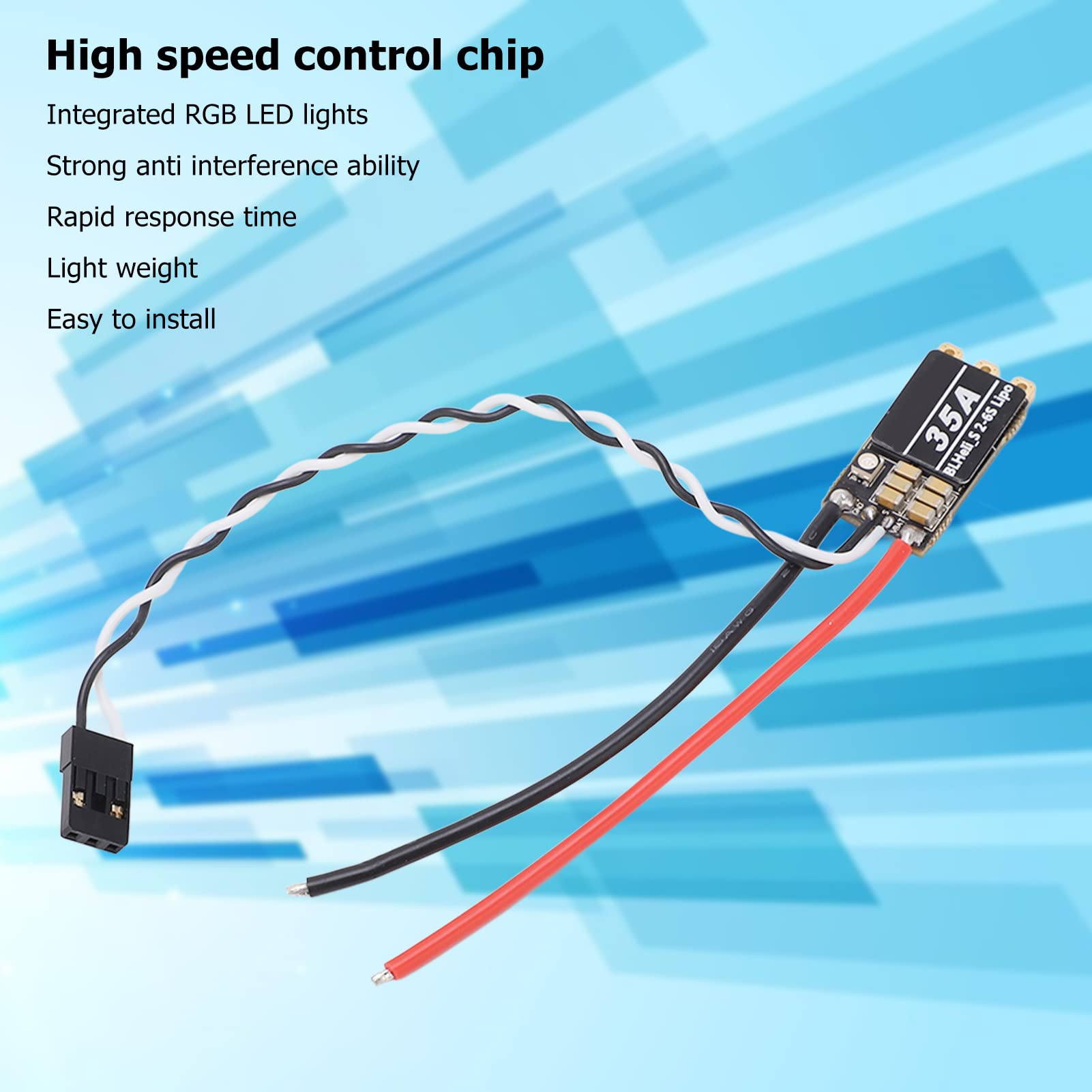 Czarny bezszczotkowy elektroniczny kontroler prędkości, RGB LED, wysoka prędkość, odporność na zakłócenia, ESC 35A