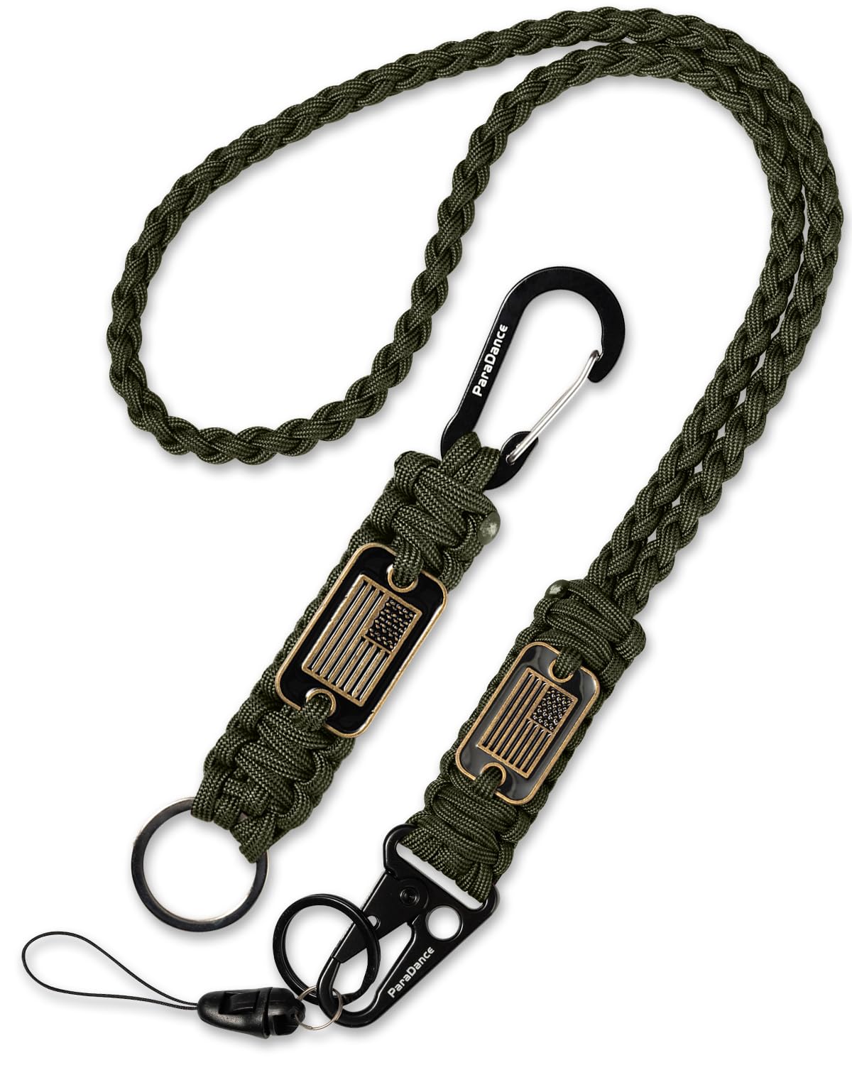 ParaDance Heavy Duty Paracord Lanyards w/Cool USA Flag for Car Keys/Men/Women, Braided Mens Key Lanyard for Id Badges, Rope Keychain Necklace Strap