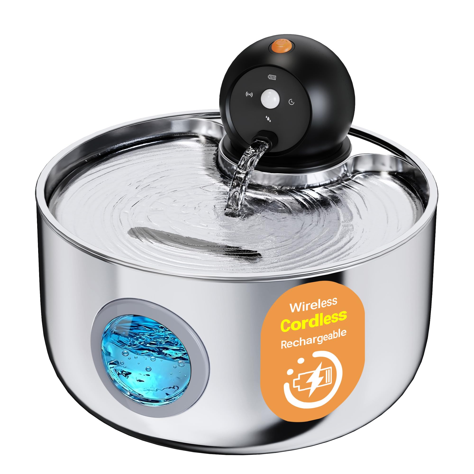 Fontanella per Gatti senza Fili: Fontana per Gatti Acciaio - 2.6L Dispenser Acqua Gatto con Sensore di Movimento - Distributore Automatico Acqua Silenziosa - Abbeveratoio per Cani Piccoli a Batteria