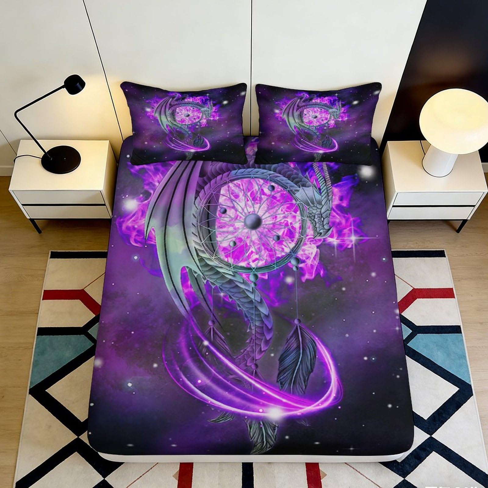 3D Printed Purple Galaxy Fitted Sheet Microfiber Soft Mattress Cover Cosmic Nebula Decor Bedroom Dorm Rental 90x200x25cm