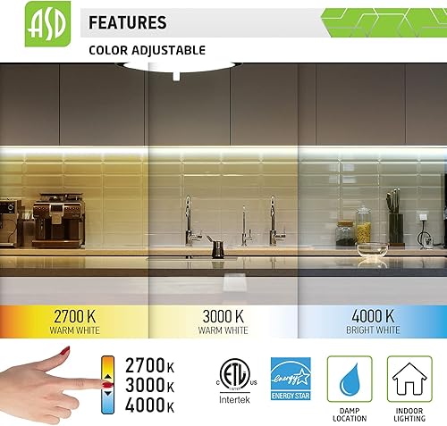 Miniatura 16 de ASD Iluminación LED giratoria para debajo del gabinete, 12 pulgadas, 5 W, cableado o enchufable, 2700 K/3000 K/4000 K, interruptor de alta/bajo