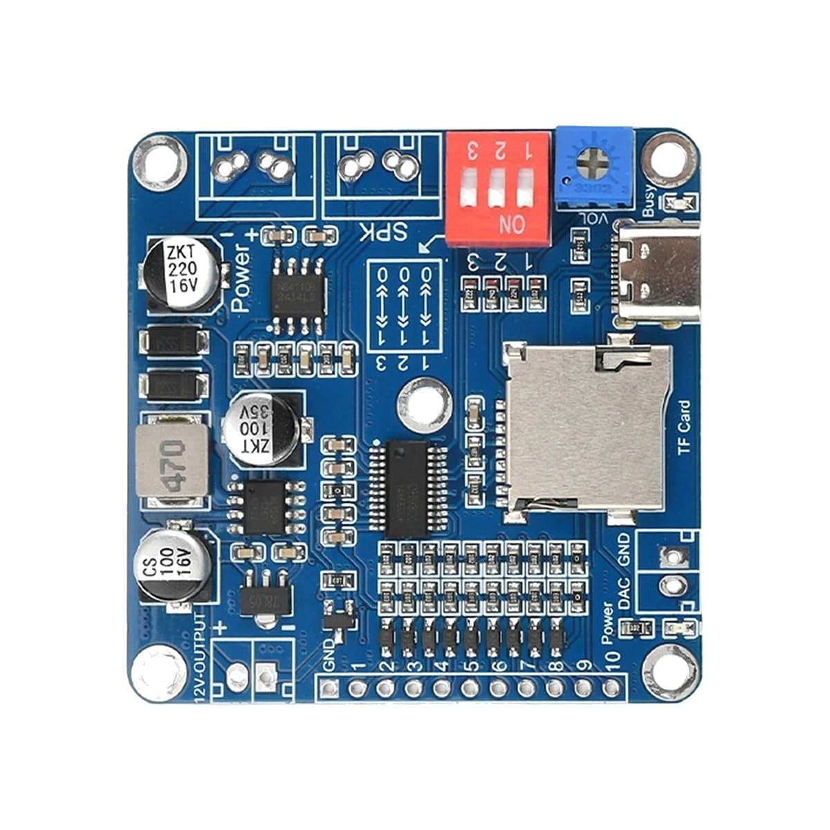 DC 6-35V 20W Optimized Power Voice MP3 Playback Module 10-Channel 1 to 1 Control Audlo Module 8MB Memory/Plug TF Card