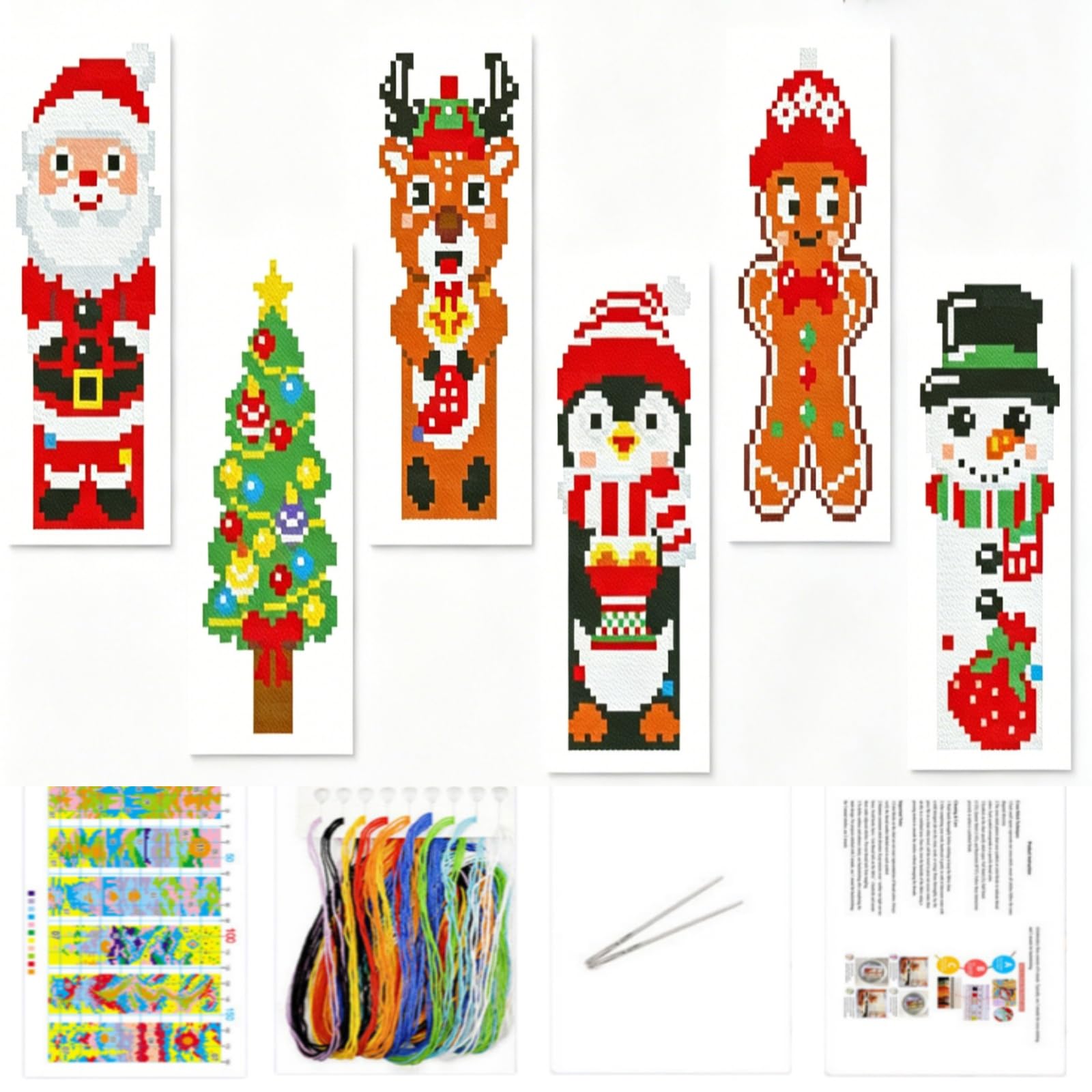 Gofission 6pcs Cross Stitch DIY Bookmark Kits for Adults Beginners, Small 11ct Stamped Embroidery Book Mark Kits Pre Printed Christmas Classic Elements Pattern with Accessories 6x20cm (Snowman)