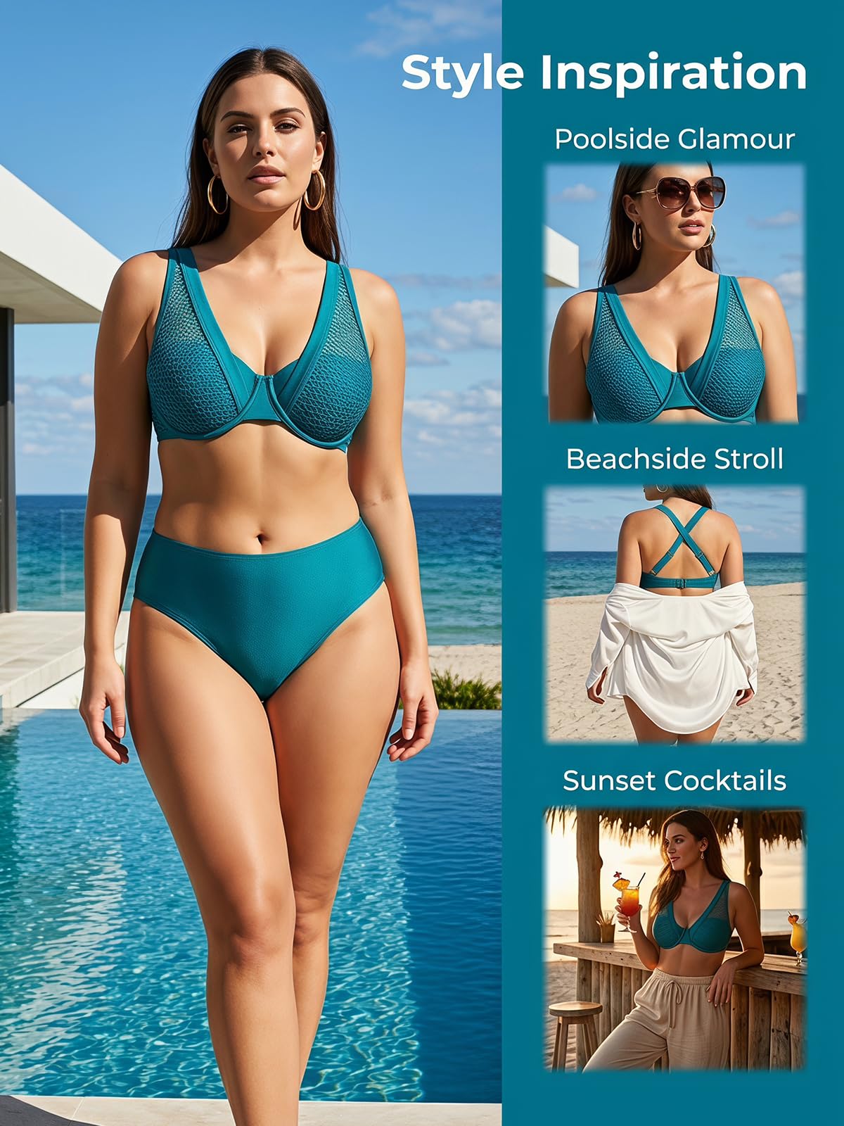 CUPSHE Bikini da donna, push up, due pezzi, costume da bagno con ferretto, incrocio sulla schiena, gancio posteriore