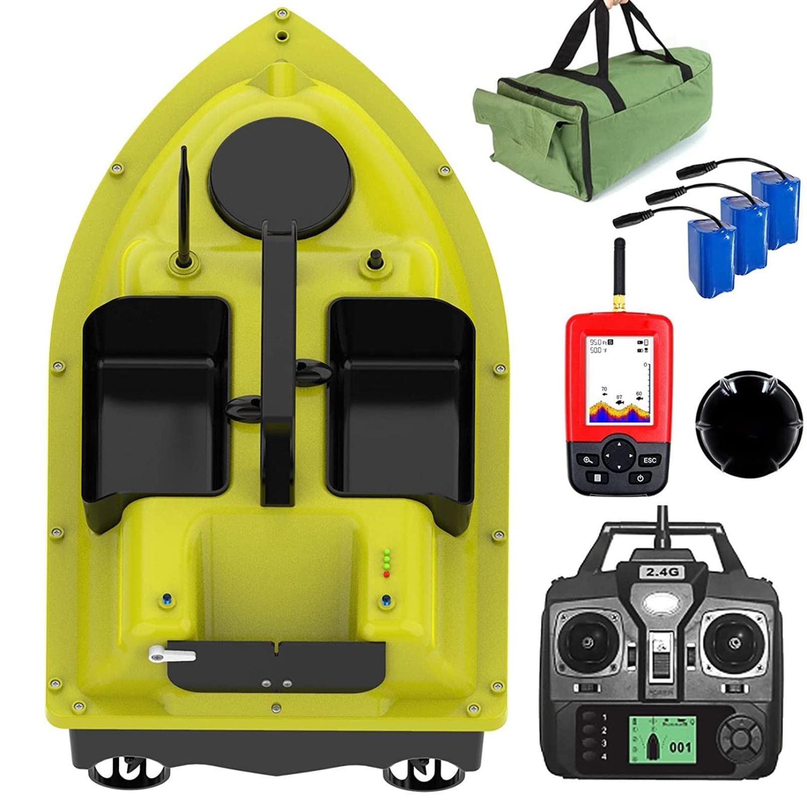Barca Esca Cercatore di Pesci da Pesca, Barchino Carpfishing GPS con Ecoscandaglio per Pesca sul Ghiaccio Pesca in Kayak, Segna 16 Punti di Pesca, Carico di 2 kg, Batteria da 5200 mAh
