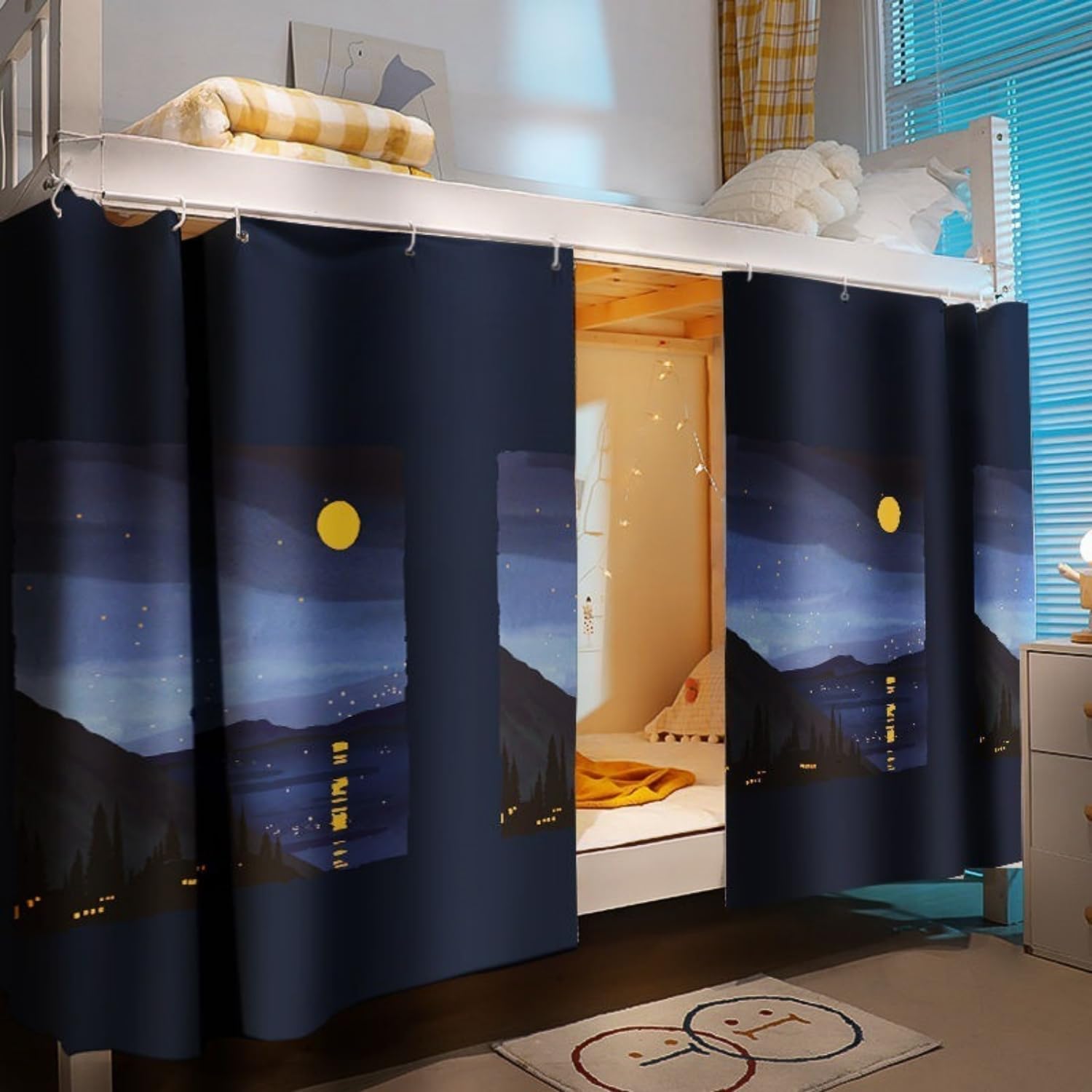 ITODA Students Bunk Bed Bottom Curtains Dormitory Blackout BedsTent Lightproof Canopy Curtain Mosquito Protection Nets Dormitory Shading Curtains Privacy Draperies for Single Bed