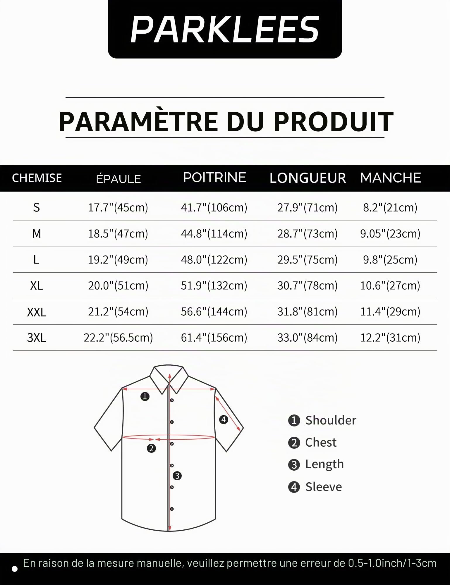 PARKLEES Chemise décontractée à carreaux boutonnée en coton à manches courtes pour homme, coupe régulière avec poche
