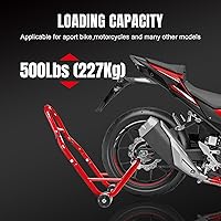 Vista 3 de Caballete para motocicleta con soporte trasero combo para elevación de ruedas, capacidad de 500 libras, soporte de paddock con bobina para brazo