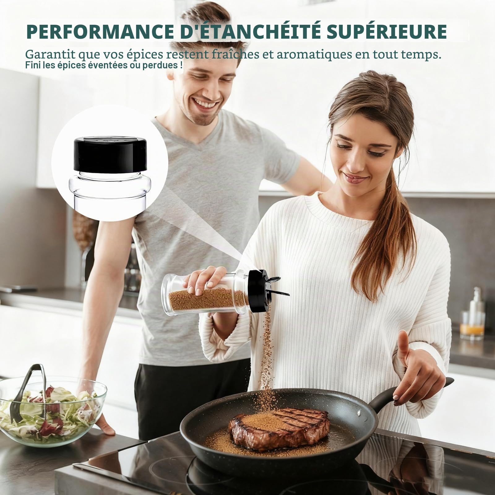 Lot de 10 pots à épices, 100ml bocaux à épices ronds en plastique hermétique boite epices cuisine pour tiroir cuisine et camping