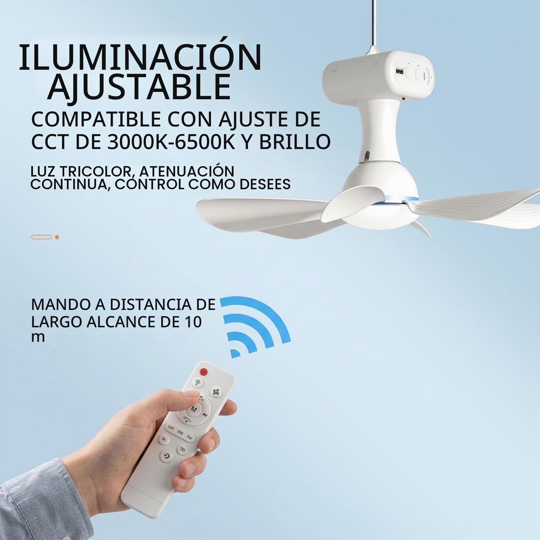 Ventilador de techo solar con control remoto, ventilador de techo portátil con batería de 6000 mAh, panel de 6 W para uso en interiores y exteriores en dormitorio, patio, camping, blanco