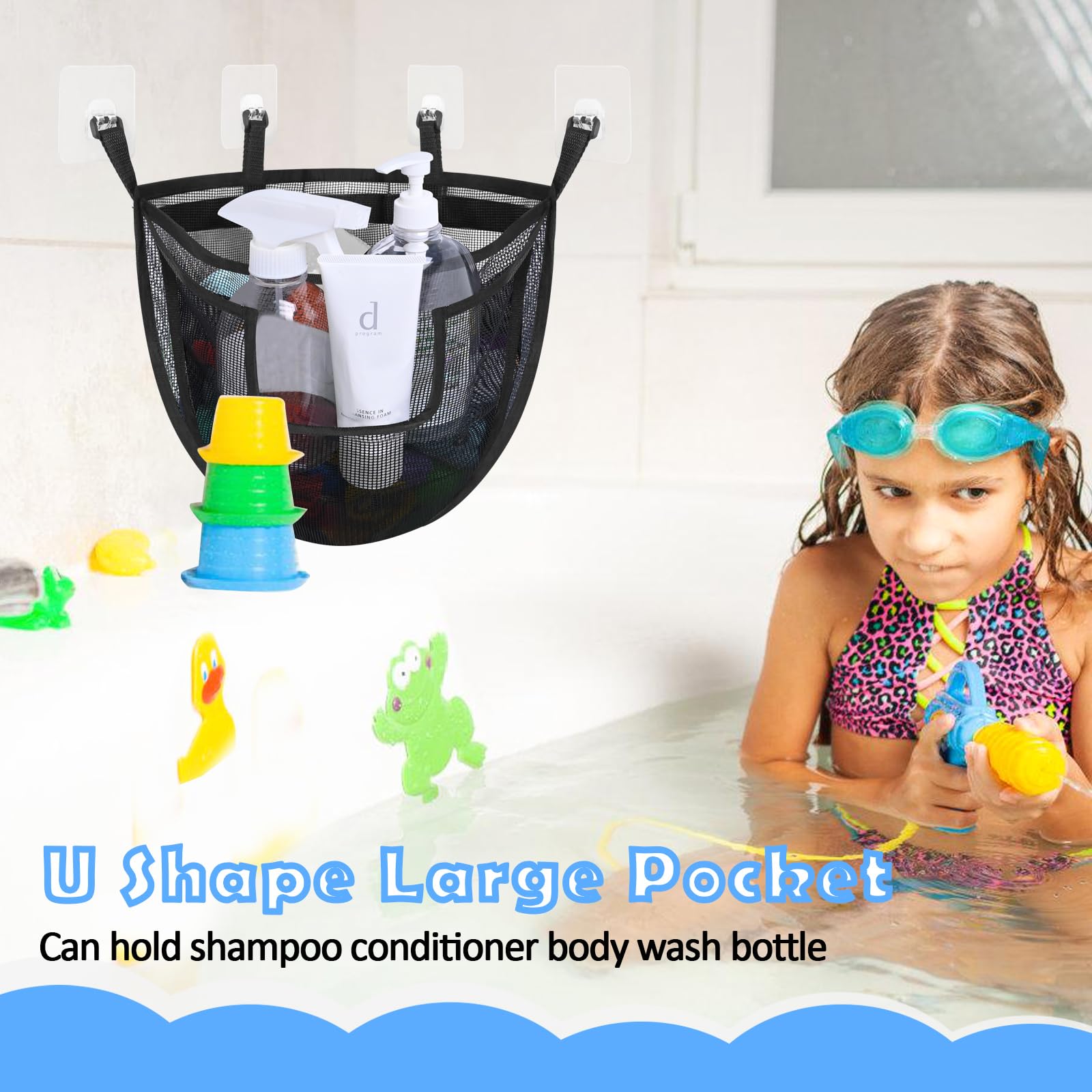 DOCMON Bath Toy Storage, Large Capacity Holder with Zipper, Quick Release Bathtub Storage with Large Pocket - Image 4