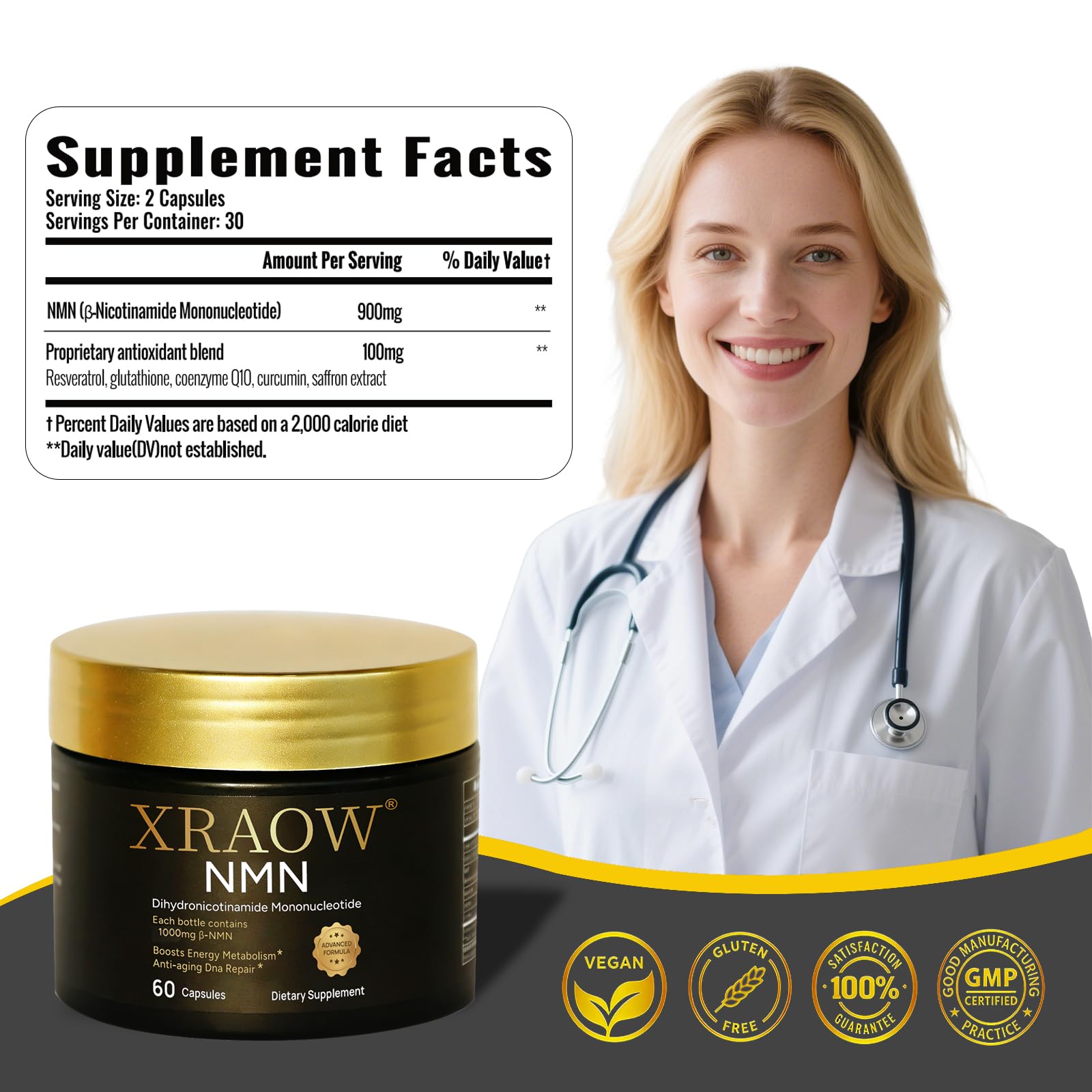 NMN Supplement 1000mg, Resveratrol, CoQ10, Glutathione, Curcumin & Saffron — Amazon image 6