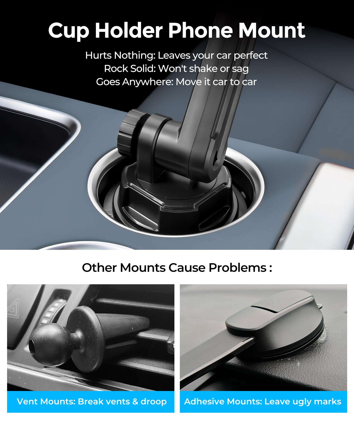 Soporte de teléfono de doble taza para coche, soporte de taza, sostiene 2 teléfonos simultáneamente, soporte universal imprescindible para coche, compatible con iPhone/Samsung/Motorola