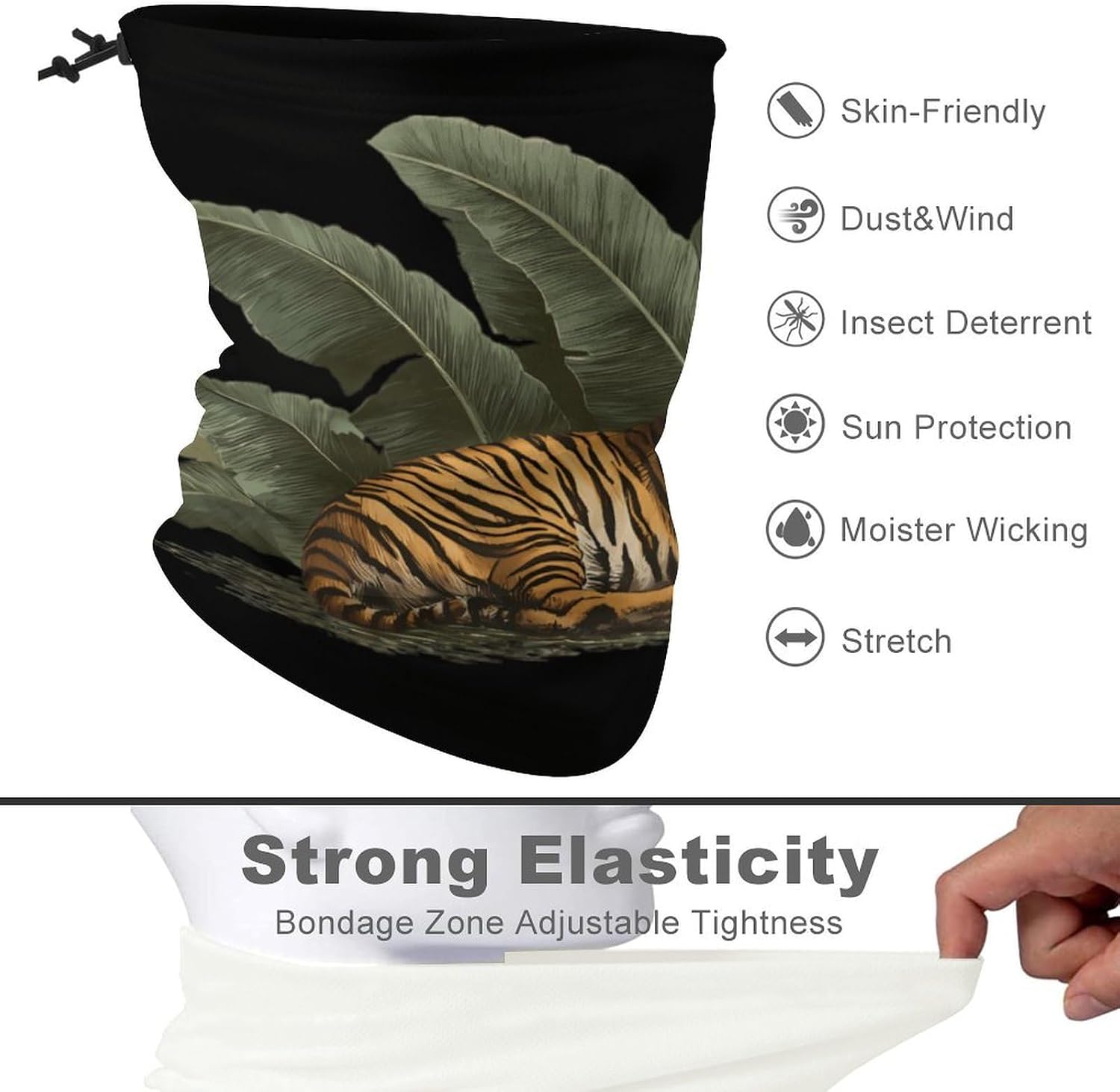 Tiger Banana Leaves Unisex Neck Gaiter Face Scarf Cover Sun Hoods for Outdoor Hiking Skiing